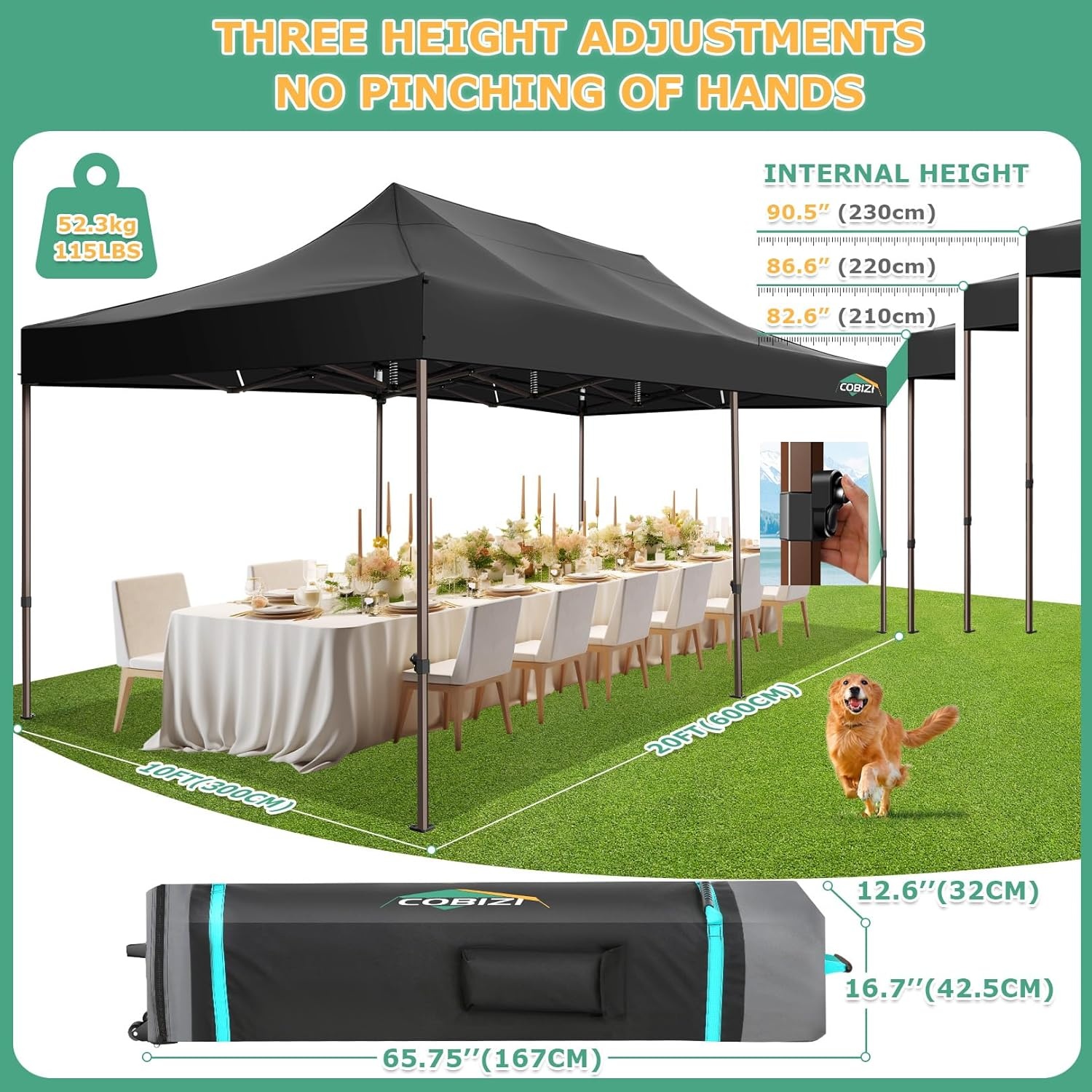 image:imageCOBIZI 10x20 Pop Up Heavy Duty Canopy with Upgrated Hexagonal Legs Easy up Tent for Party Wedding and Commercial Event Outdoor Canopy with Roller Bag Sand Bags Waterproof amp UPF50 BlackBlack