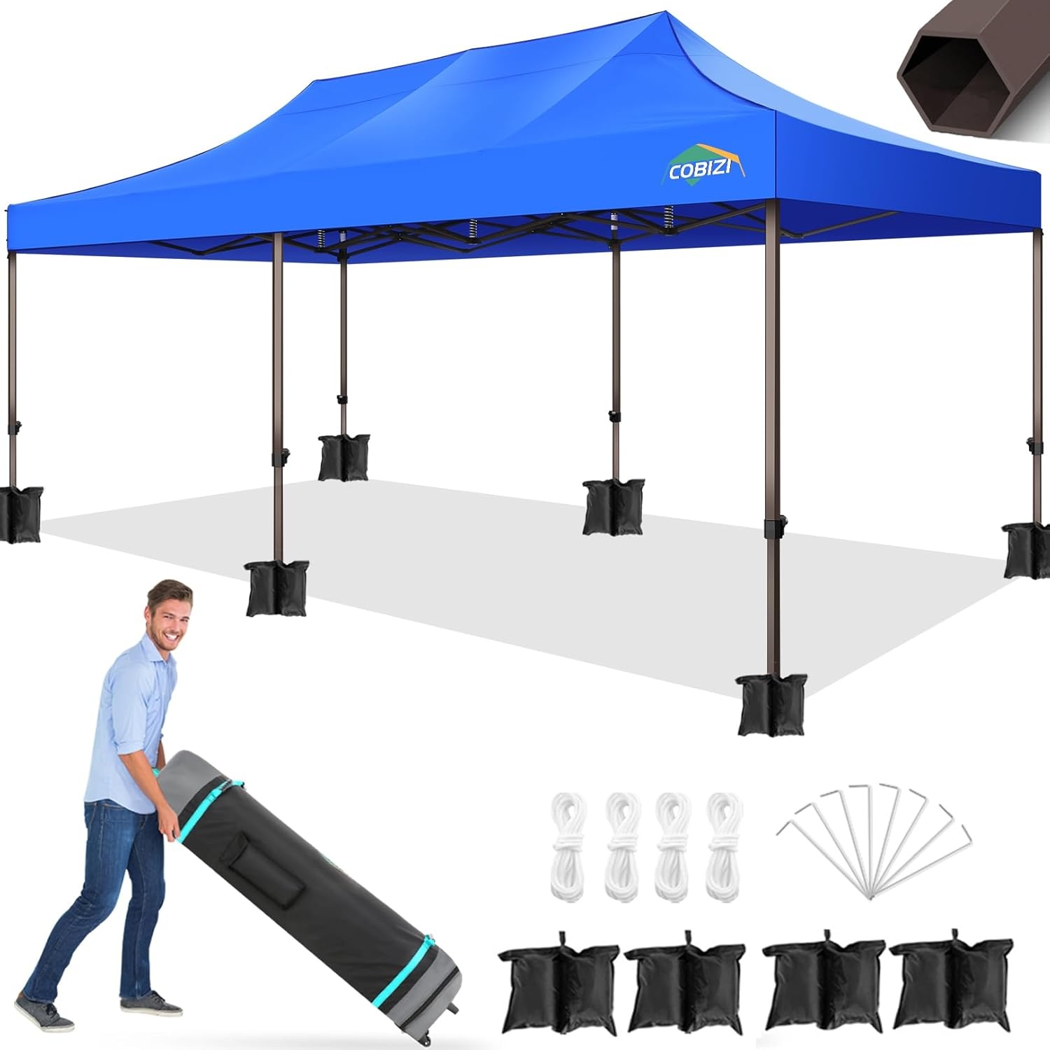 image:imageCOBIZI 10x20 Pop Up Heavy Duty Canopy with Upgrated Hexagonal Legs Easy up Tent for Party Wedding and Commercial Event Outdoor Canopy with Roller Bag Sand Bags Waterproof amp UPF50 BlackBlue