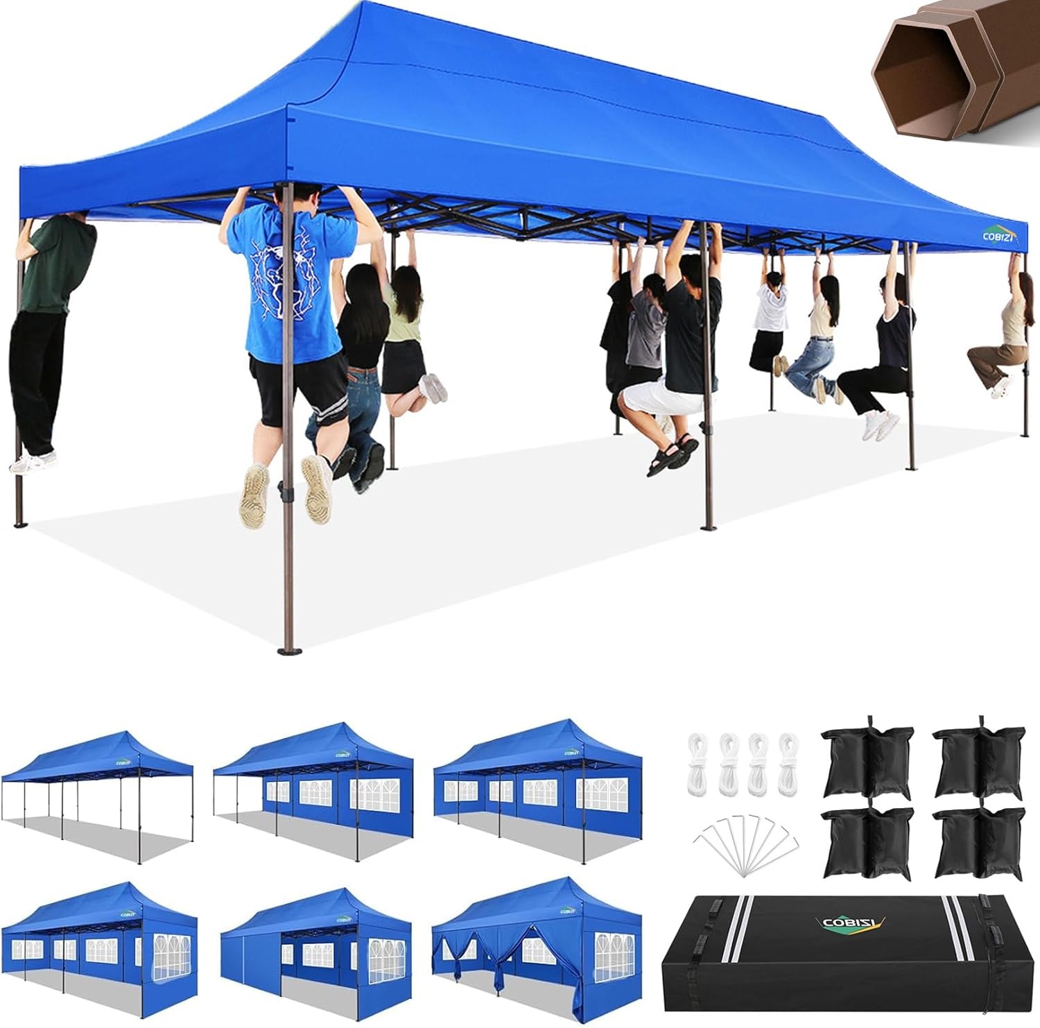 image:imageCOBIZI 10x20 Pop Up Heavy Duty Canopy with Upgrated Hexagonal Legs Easy up Tent for Party Wedding and Commercial Event Outdoor Canopy with Roller Bag Sand Bags Waterproof amp UPF50 BlackBlue