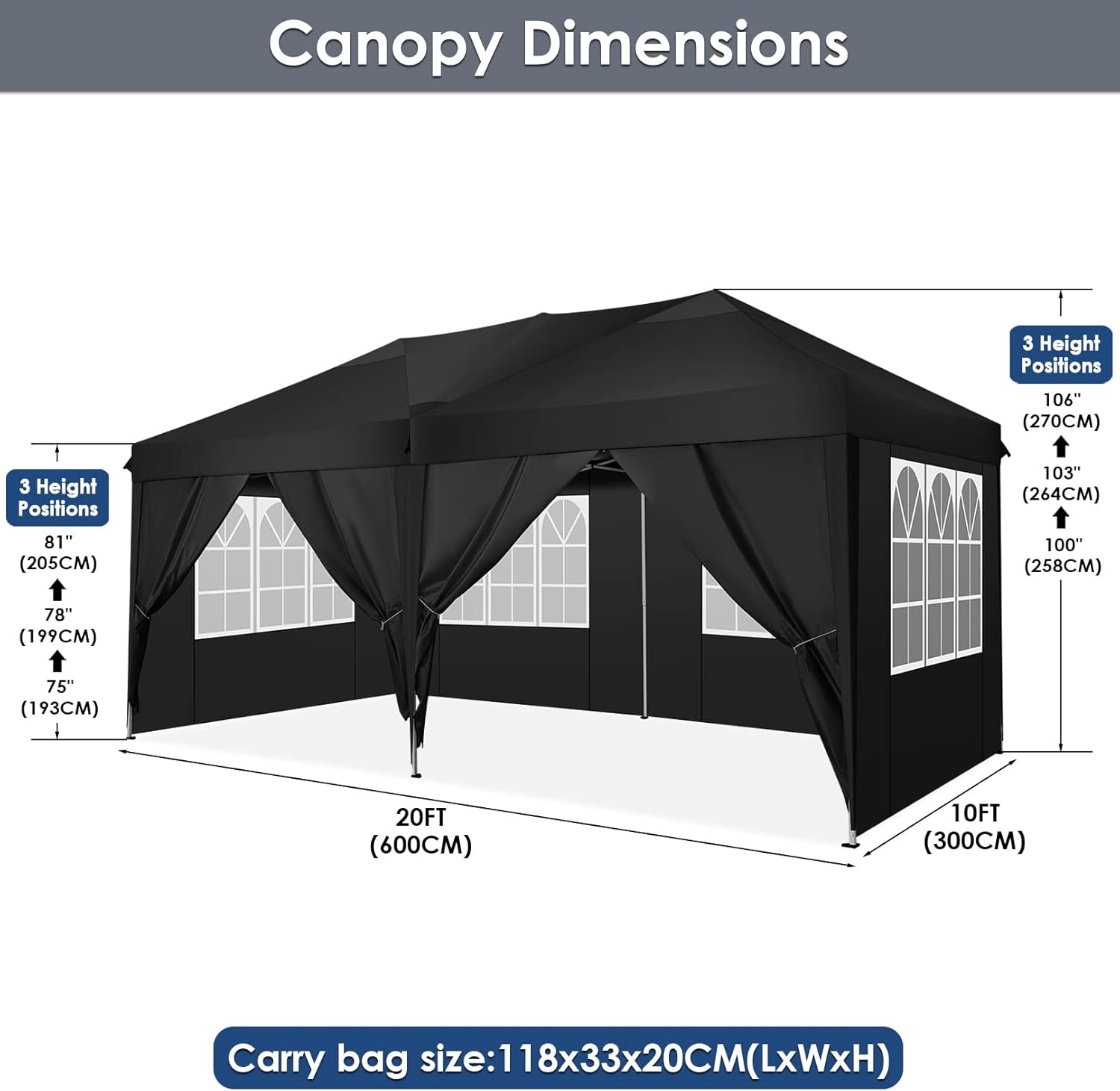 image:imageCOBIZI 10x20 Pop Up Heavy Duty Canopy with Upgrated Hexagonal Legs Easy up Tent for Party Wedding and Commercial Event Outdoor Canopy with Roller Bag Sand Bags Waterproof amp UPF50 BlackBlack