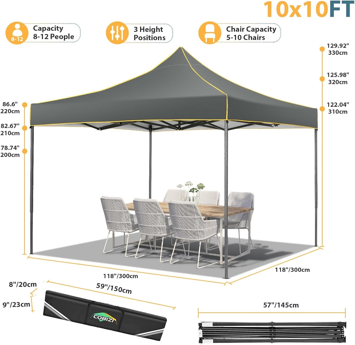 image:imageCOBIZI 10x20 Pop Up Heavy Duty Canopy with Upgrated Hexagonal Legs Easy up Tent for Party Wedding and Commercial Event Outdoor Canopy with Roller Bag Sand Bags Waterproof amp UPF50 BlackGray
