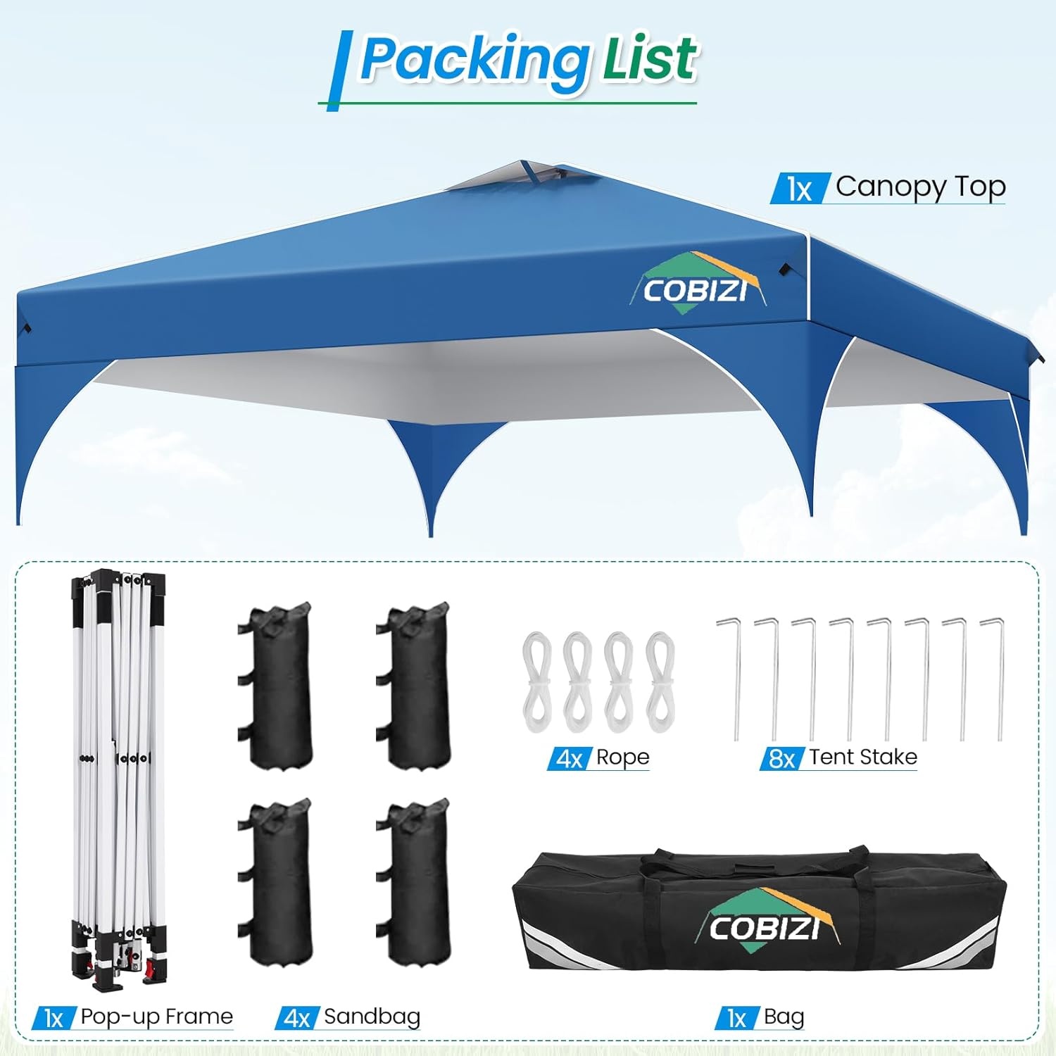 image:imageCOBIZI 10x20 Pop Up Heavy Duty Canopy with Upgrated Hexagonal Legs Easy up Tent for Party Wedding and Commercial Event Outdoor Canopy with Roller Bag Sand Bags Waterproof amp UPF50 BlackBlue