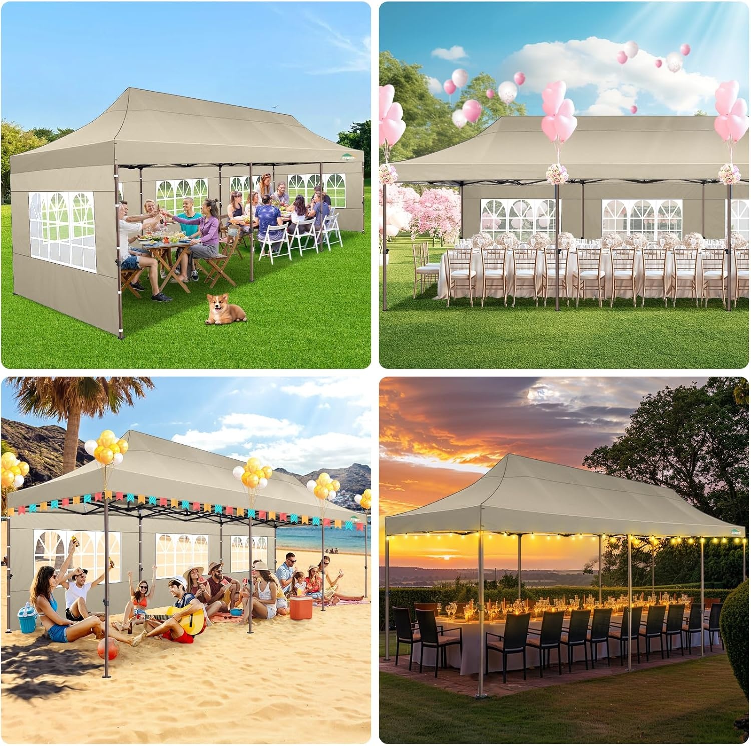 image:imageCOBIZI 10x20 Pop Up Heavy Duty Canopy with Upgrated Hexagonal Legs Easy up Tent for Party Wedding and Commercial Event Outdoor Canopy with Roller Bag Sand Bags Waterproof amp UPF50 BlackKhaki