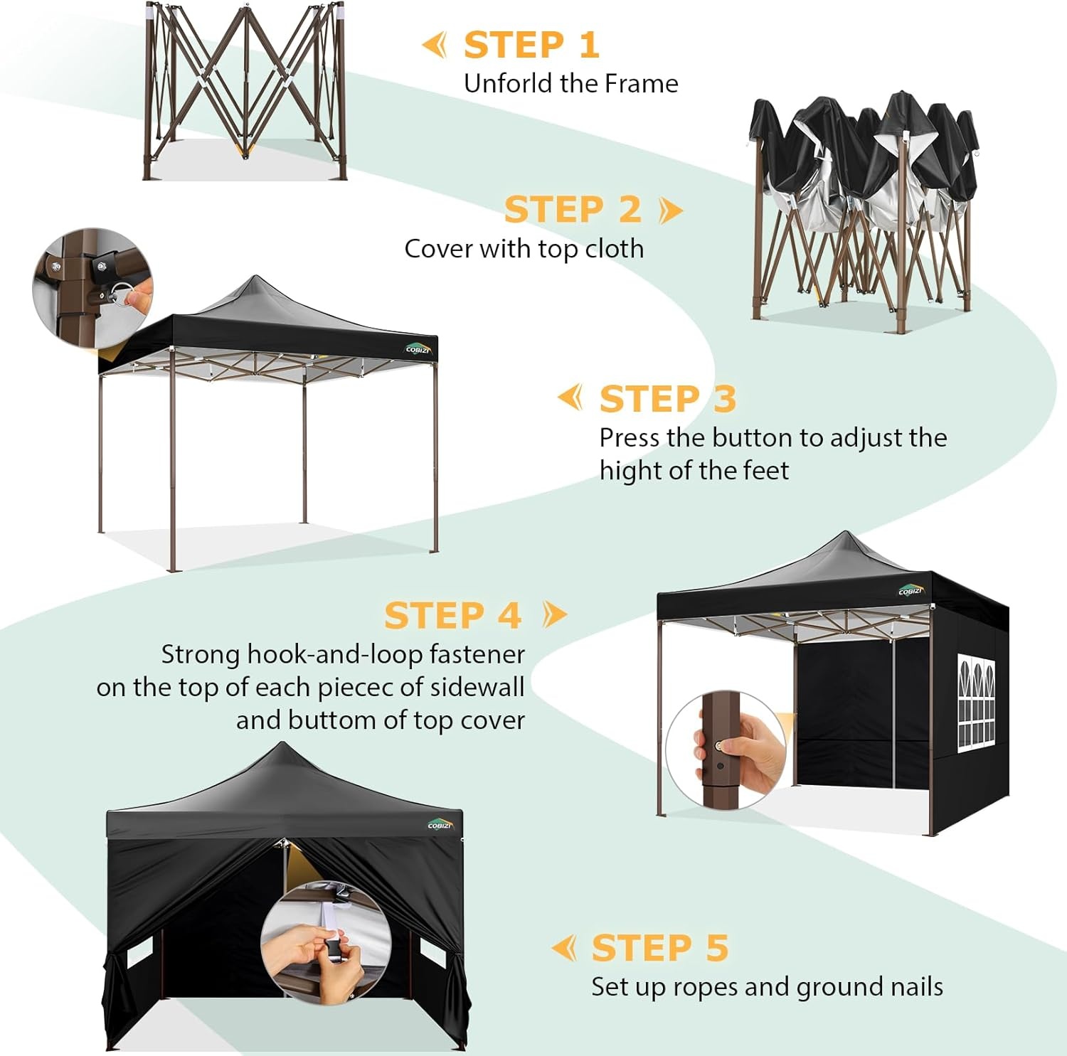 image:imageCOBIZI 10x20 Pop Up Heavy Duty Canopy with Upgrated Hexagonal Legs Easy up Tent for Party Wedding and Commercial Event Outdoor Canopy with Roller Bag Sand Bags Waterproof amp UPF50 BlackBlack