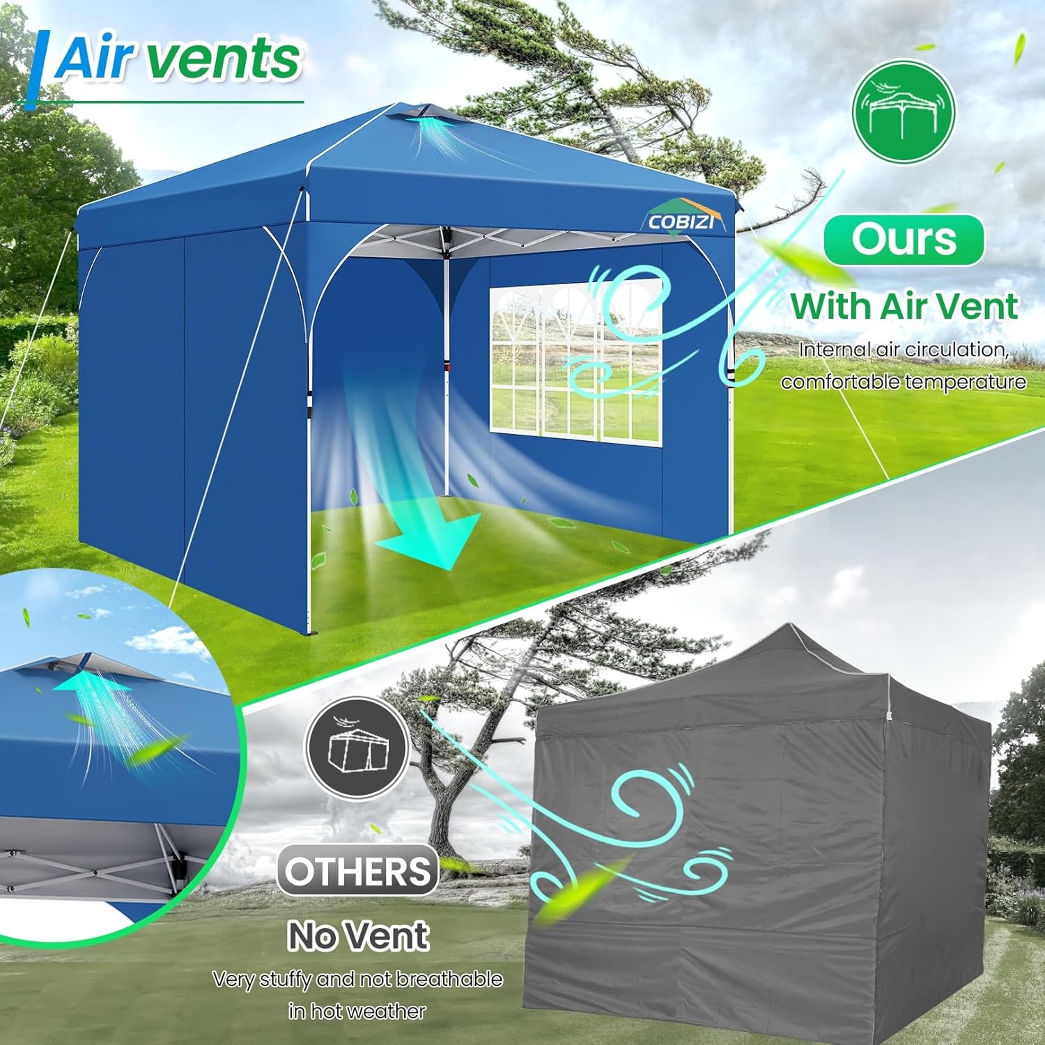 image:imageCOBIZI 10x20 Pop Up Heavy Duty Canopy with Upgrated Hexagonal Legs Easy up Tent for Party Wedding and Commercial Event Outdoor Canopy with Roller Bag Sand Bags Waterproof amp UPF50 BlackBlue