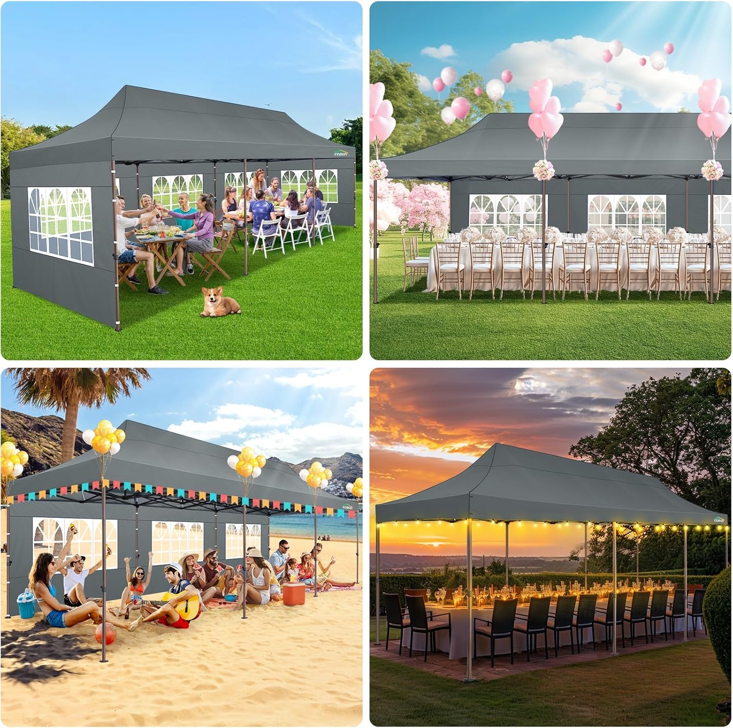 image:imageCOBIZI 10x20 Pop Up Heavy Duty Canopy with Upgrated Hexagonal Legs Easy up Tent for Party Wedding and Commercial Event Outdoor Canopy with Roller Bag Sand Bags Waterproof amp UPF50 BlackGray