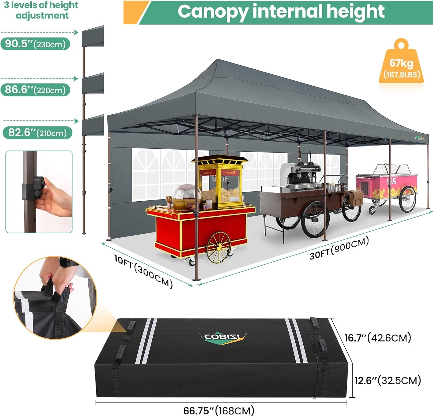 image:imageCOBIZI 10x20 Pop Up Heavy Duty Canopy with Upgrated Hexagonal Legs Easy up Tent for Party Wedding and Commercial Event Outdoor Canopy with Roller Bag Sand Bags Waterproof amp UPF50 BlackGray