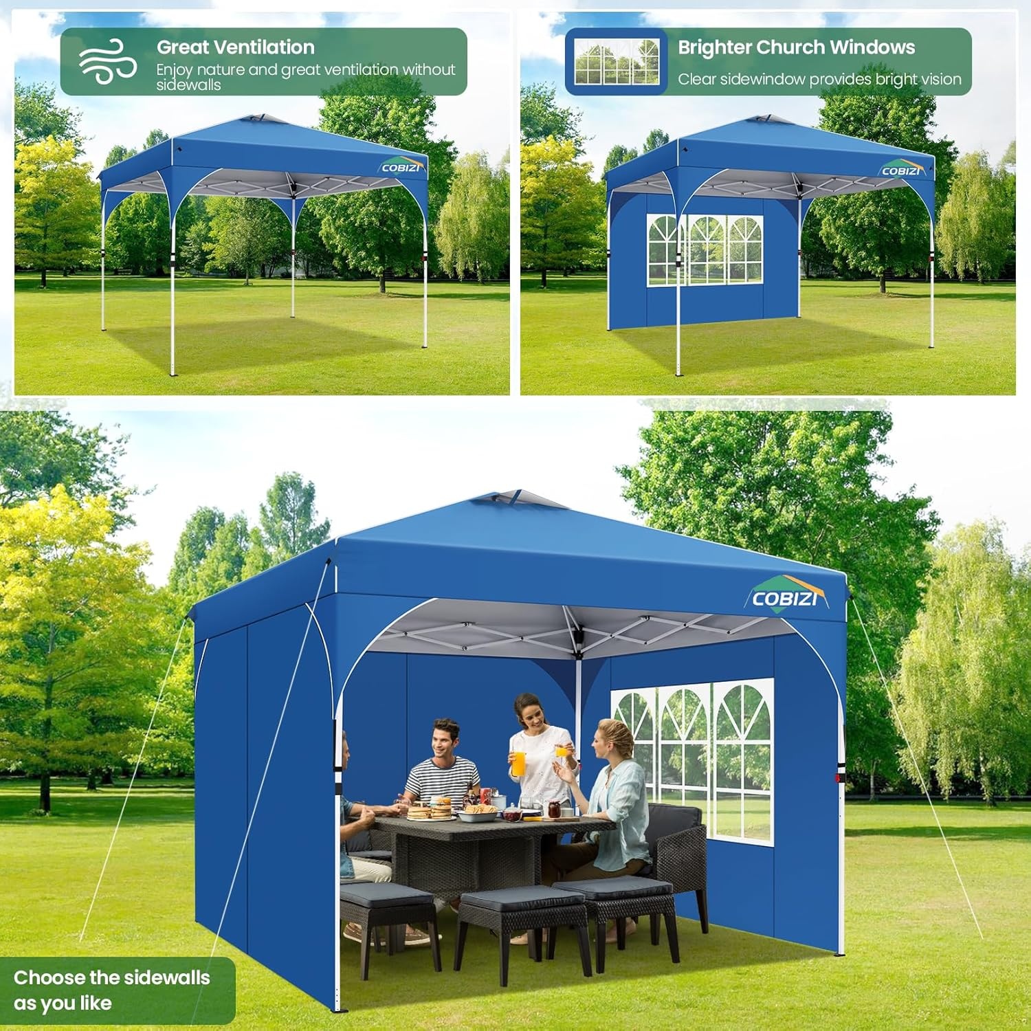 image:imageCOBIZI 10x20 Pop Up Heavy Duty Canopy with Upgrated Hexagonal Legs Easy up Tent for Party Wedding and Commercial Event Outdoor Canopy with Roller Bag Sand Bags Waterproof amp UPF50 BlackBlue