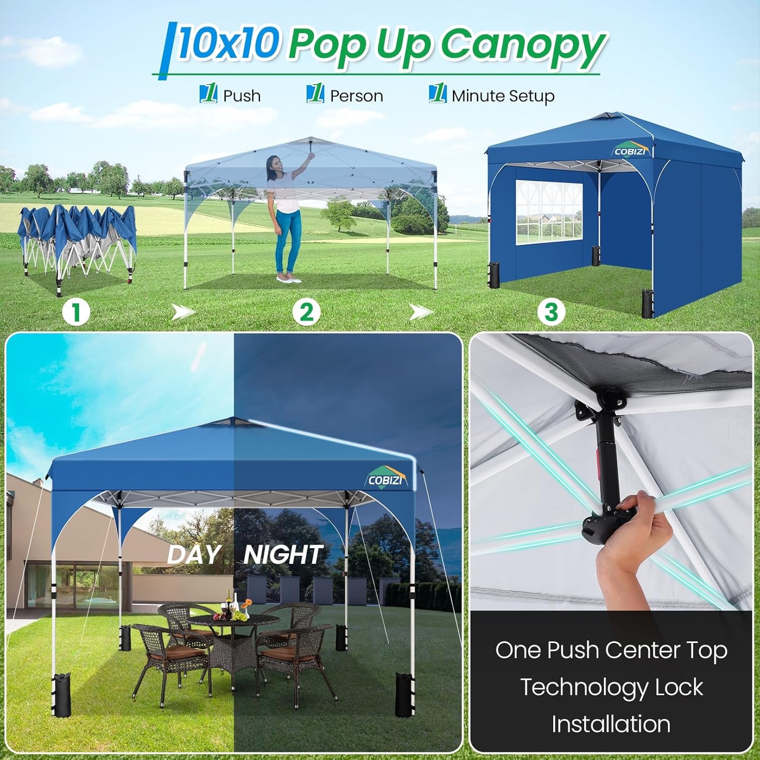 image:imageCOBIZI 10x20 Pop Up Heavy Duty Canopy with Upgrated Hexagonal Legs Easy up Tent for Party Wedding and Commercial Event Outdoor Canopy with Roller Bag Sand Bags Waterproof amp UPF50 BlackBlue