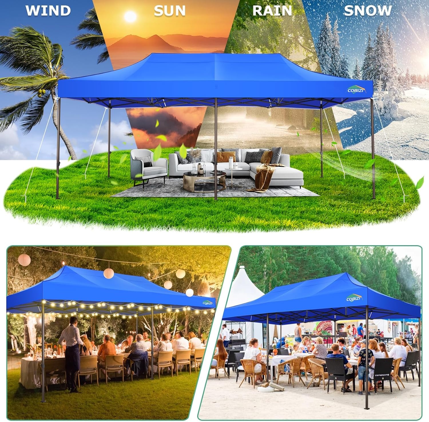 image:imageCOBIZI 10x20 Pop Up Heavy Duty Canopy with Upgrated Hexagonal Legs Easy up Tent for Party Wedding and Commercial Event Outdoor Canopy with Roller Bag Sand Bags Waterproof amp UPF50 BlackBlue