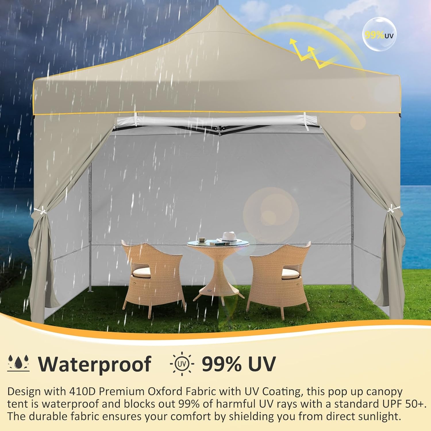 image:imageCOBIZI 10x20 Pop Up Heavy Duty Canopy with Upgrated Hexagonal Legs Easy up Tent for Party Wedding and Commercial Event Outdoor Canopy with Roller Bag Sand Bags Waterproof amp UPF50 BlackKhaki