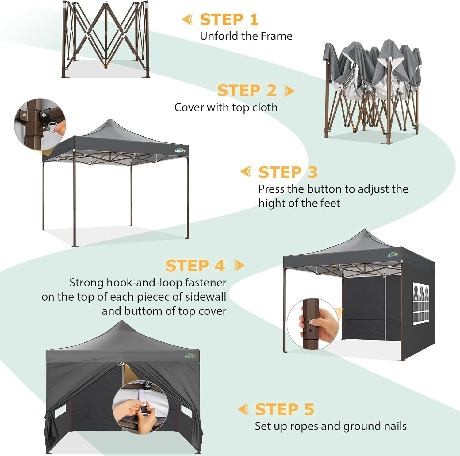 image:imageCOBIZI 10x20 Pop Up Heavy Duty Canopy with Upgrated Hexagonal Legs Easy up Tent for Party Wedding and Commercial Event Outdoor Canopy with Roller Bag Sand Bags Waterproof amp UPF50 BlackGray