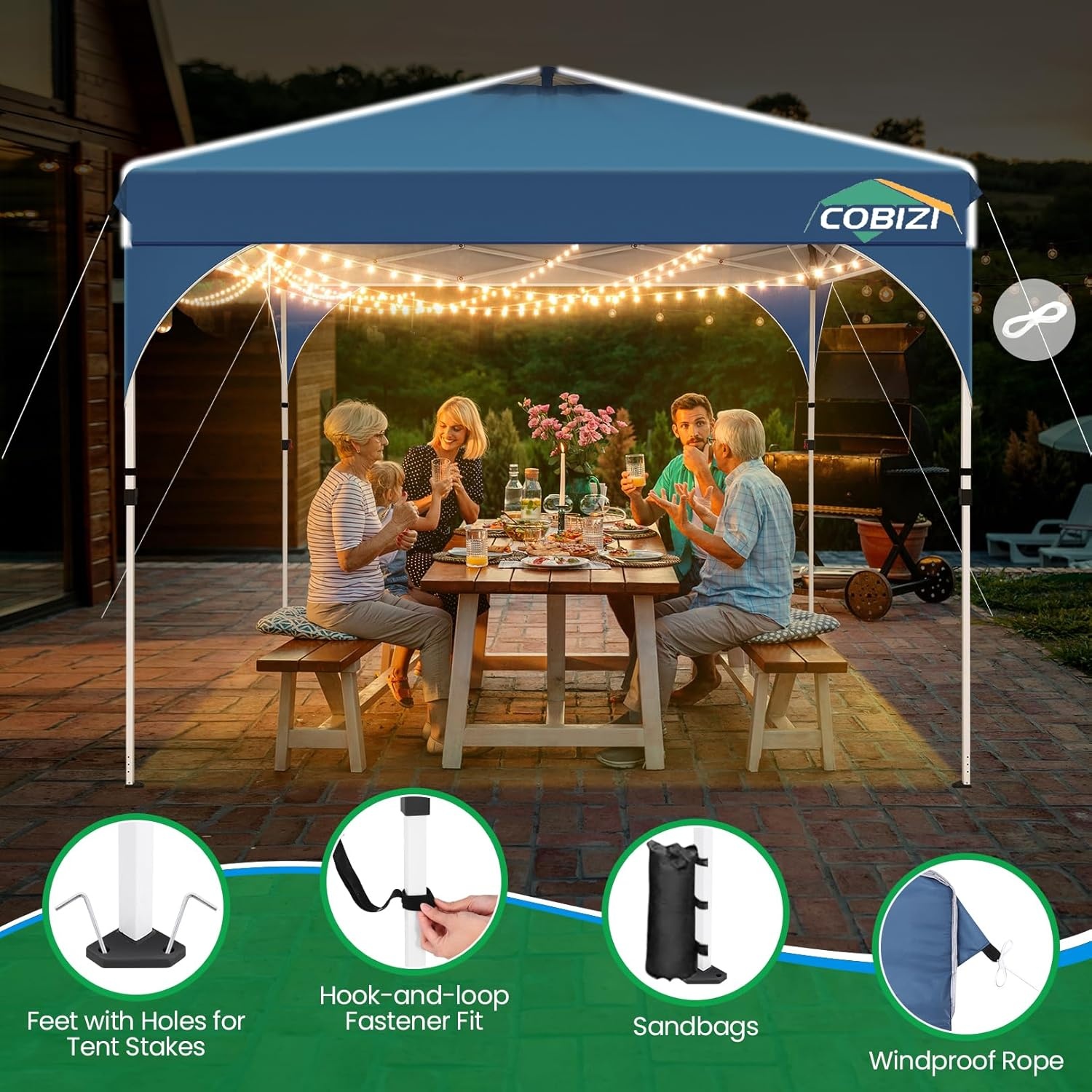 image:imageCOBIZI 10x20 Pop Up Heavy Duty Canopy with Upgrated Hexagonal Legs Easy up Tent for Party Wedding and Commercial Event Outdoor Canopy with Roller Bag Sand Bags Waterproof amp UPF50 BlackBlue
