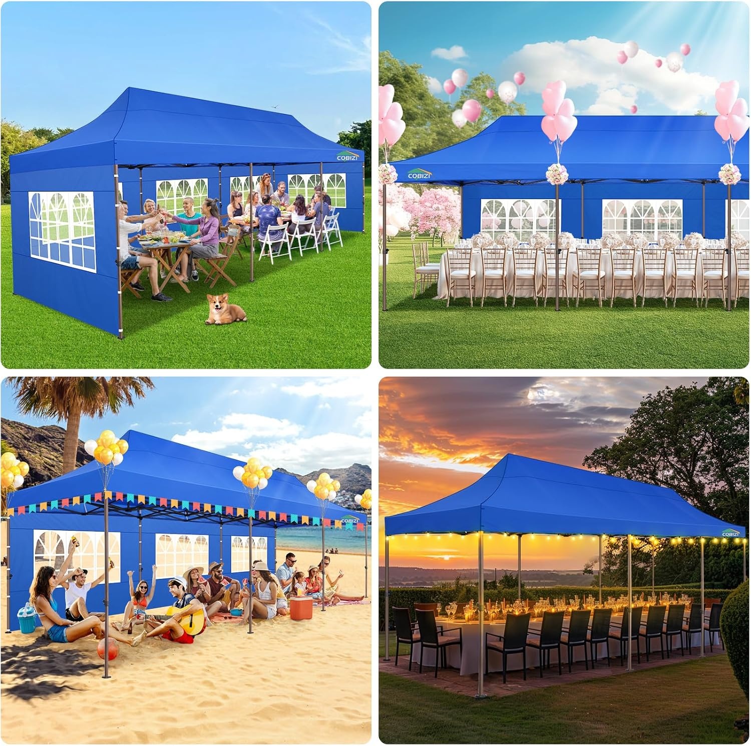 image:imageCOBIZI 10x20 Pop Up Heavy Duty Canopy with Upgrated Hexagonal Legs Easy up Tent for Party Wedding and Commercial Event Outdoor Canopy with Roller Bag Sand Bags Waterproof amp UPF50 BlackBlue