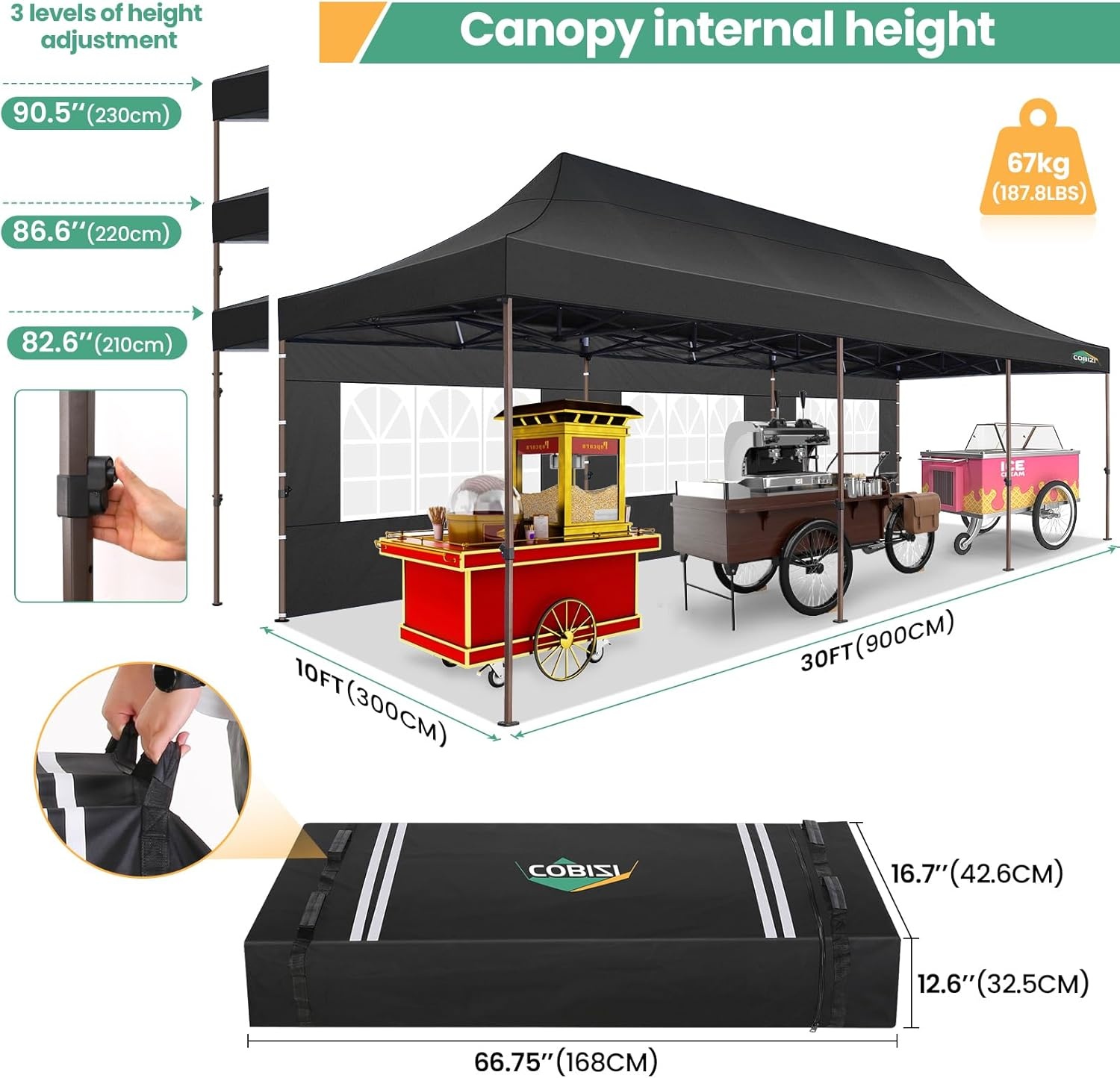 image:imageCOBIZI 10x20 Pop Up Heavy Duty Canopy with Upgrated Hexagonal Legs Easy up Tent for Party Wedding and Commercial Event Outdoor Canopy with Roller Bag Sand Bags Waterproof amp UPF50 BlackBlack