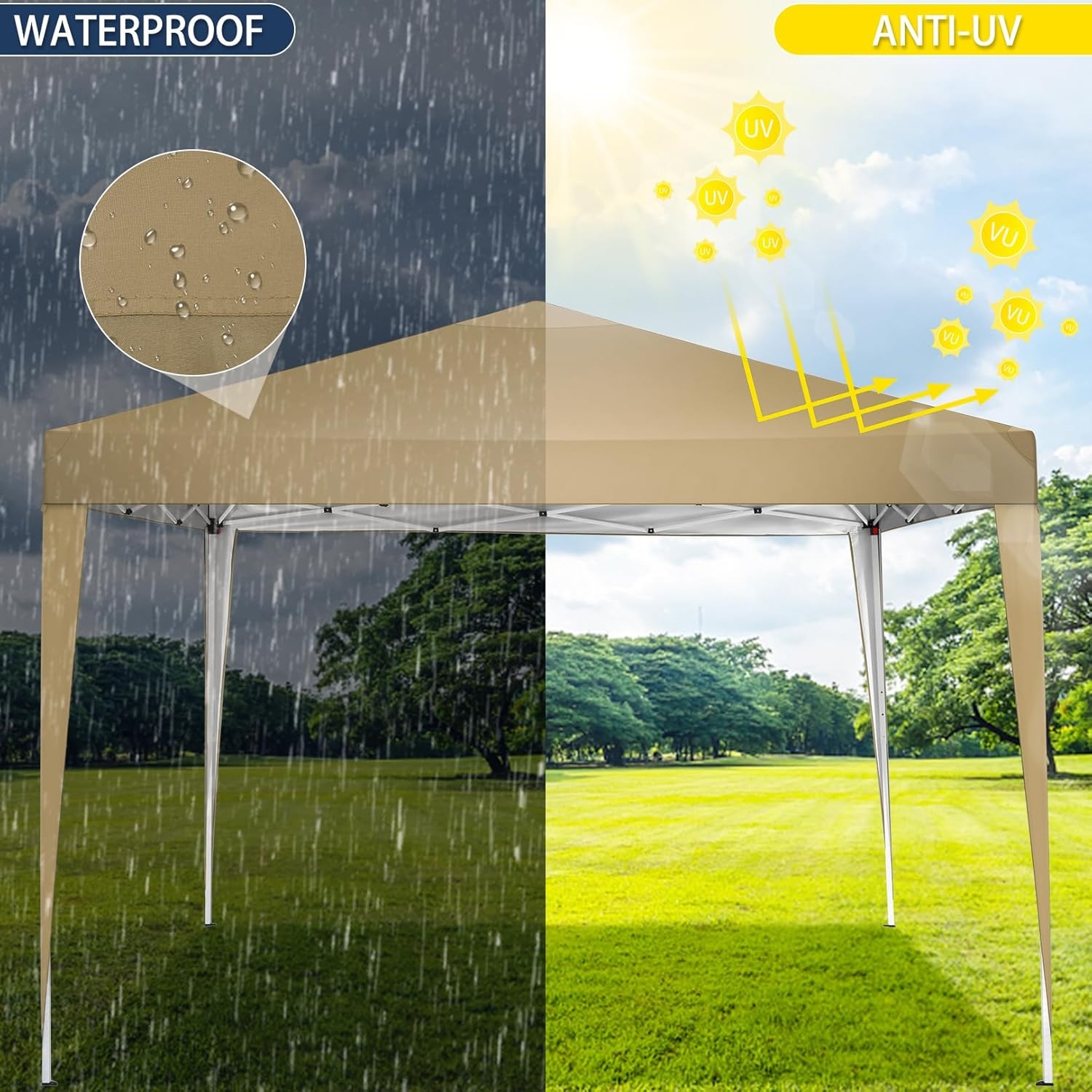 image:imageTOOLUCK Canopy Tent 10x10 Pop Up Canopy with Sidewalls and Rollup Ventilated Windows with Mosquito net Ez Outdoor Commercial Instant Gazebo Tent for Party Waterproof with CarrybagKhaki