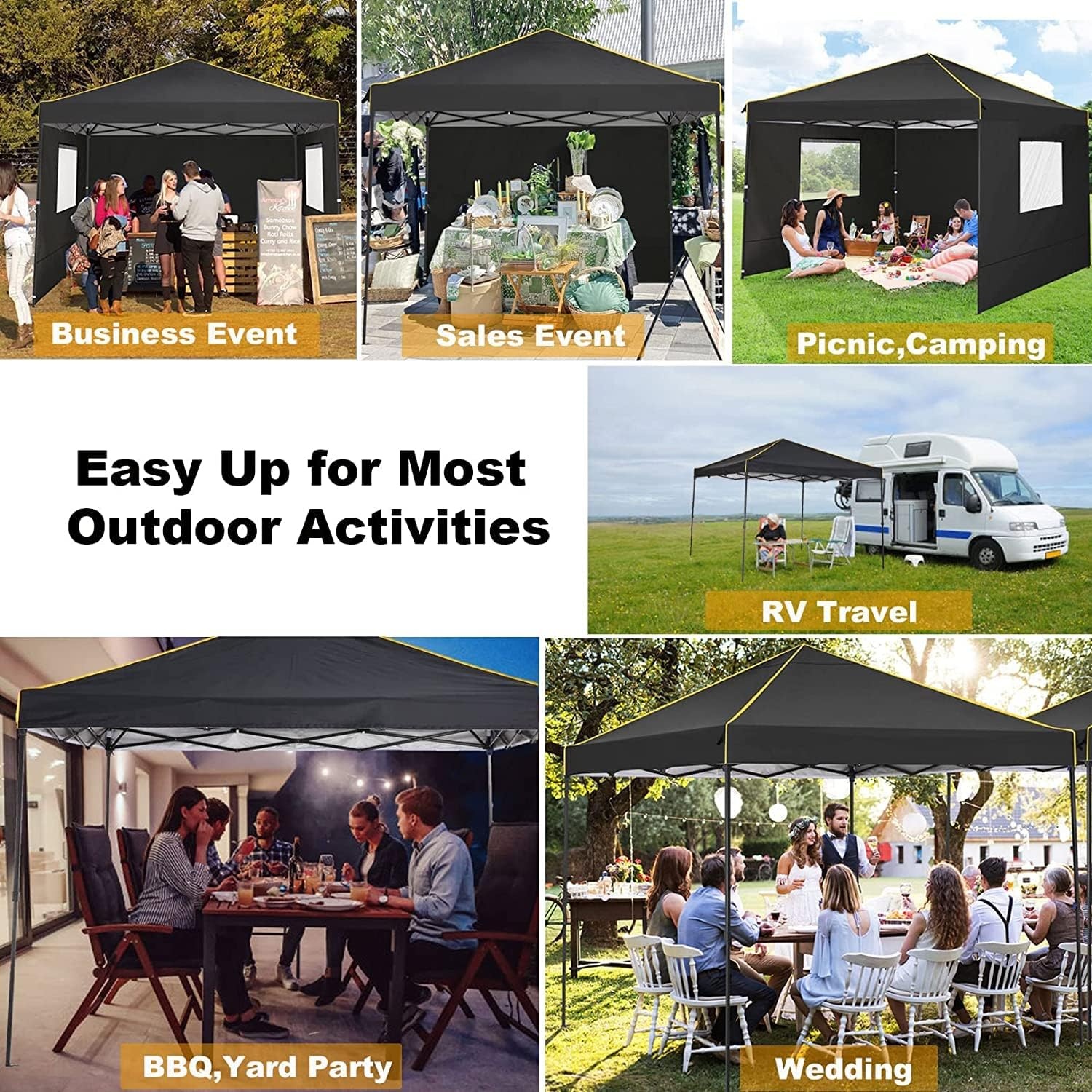 image:imageTOOLUCK Canopy Tent 10x10 Pop Up Canopy with Sidewalls and Rollup Ventilated Windows with Mosquito net Ez Outdoor Commercial Instant Gazebo Tent for Party Waterproof with CarrybagBlack1 year warranty
