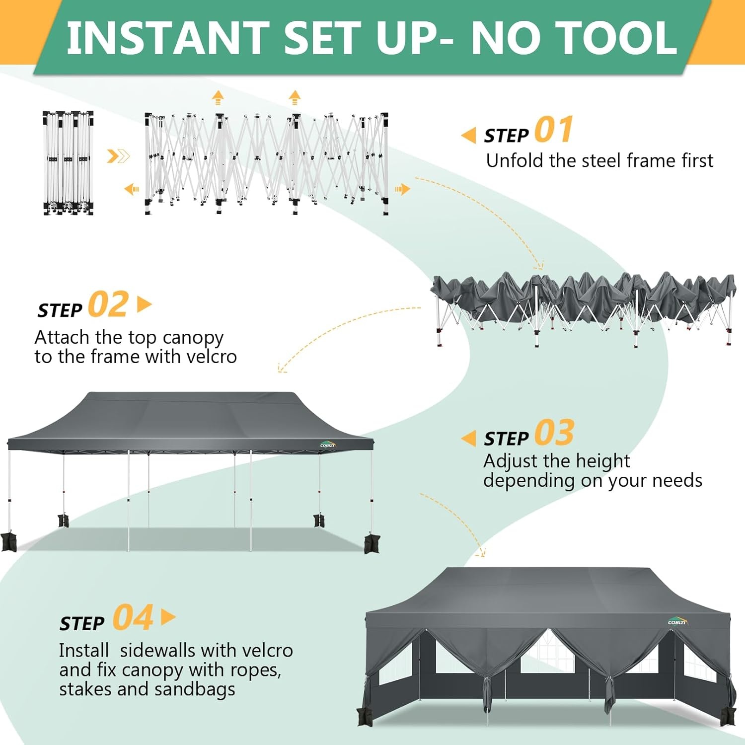 image:imageTOOLUCK Canopy Tent 10x10 Pop Up Canopy with Sidewalls and Rollup Ventilated Windows with Mosquito net Ez Outdoor Commercial Instant Gazebo Tent for Party Waterproof with CarrybagSlate Grey