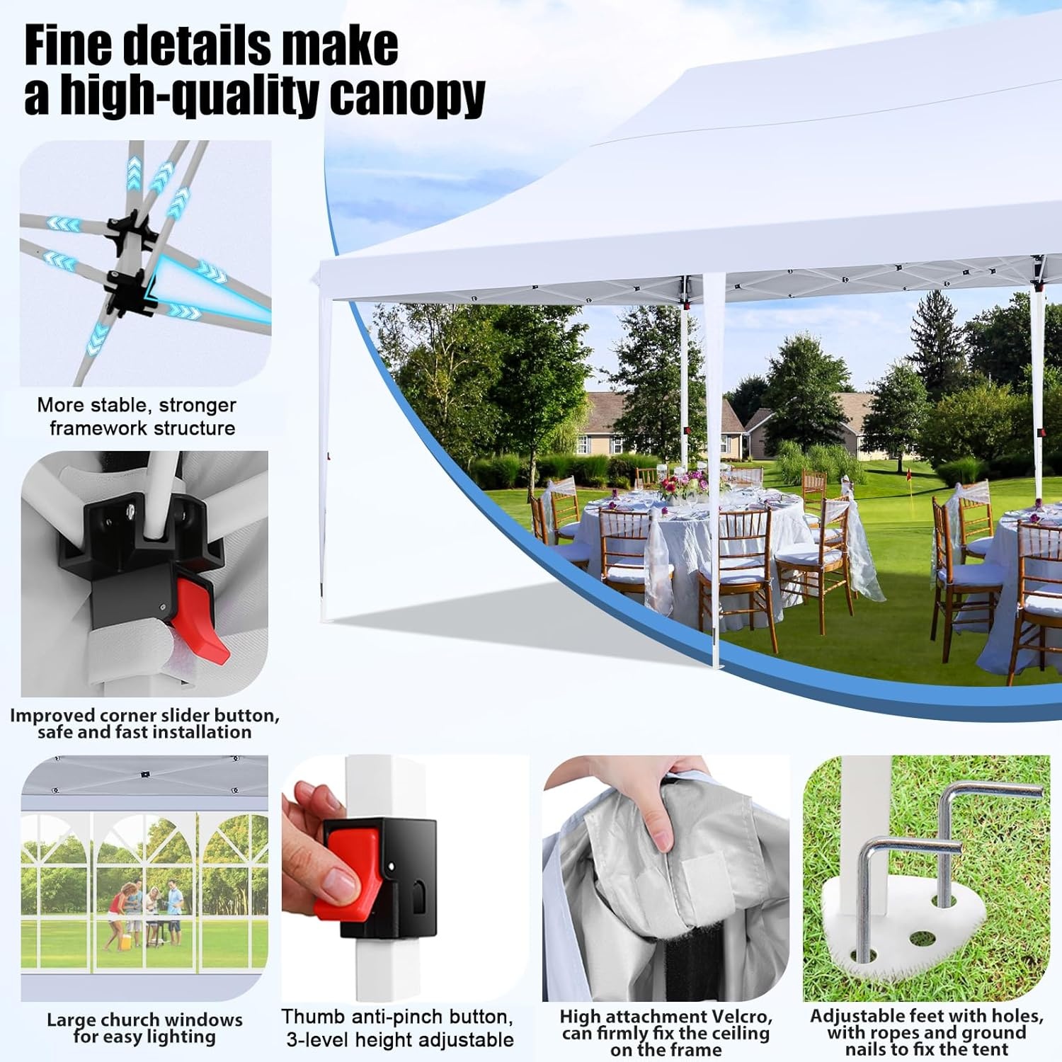 image:imageTOOLUCK Canopy Tent 10x10 Pop Up Canopy with Sidewalls and Rollup Ventilated Windows with Mosquito net Ez Outdoor Commercial Instant Gazebo Tent for Party Waterproof with CarrybagArctic White