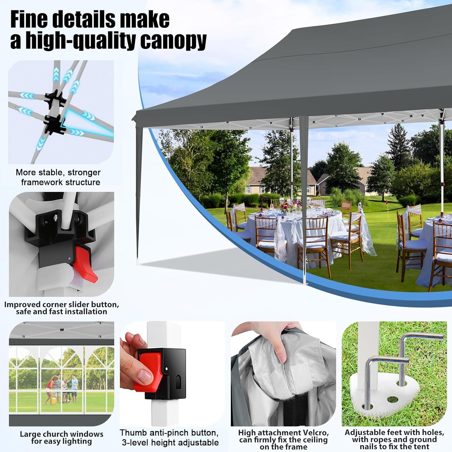 image:imageTOOLUCK Canopy Tent 10x10 Pop Up Canopy with Sidewalls and Rollup Ventilated Windows with Mosquito net Ez Outdoor Commercial Instant Gazebo Tent for Party Waterproof with CarrybagClassic Grey