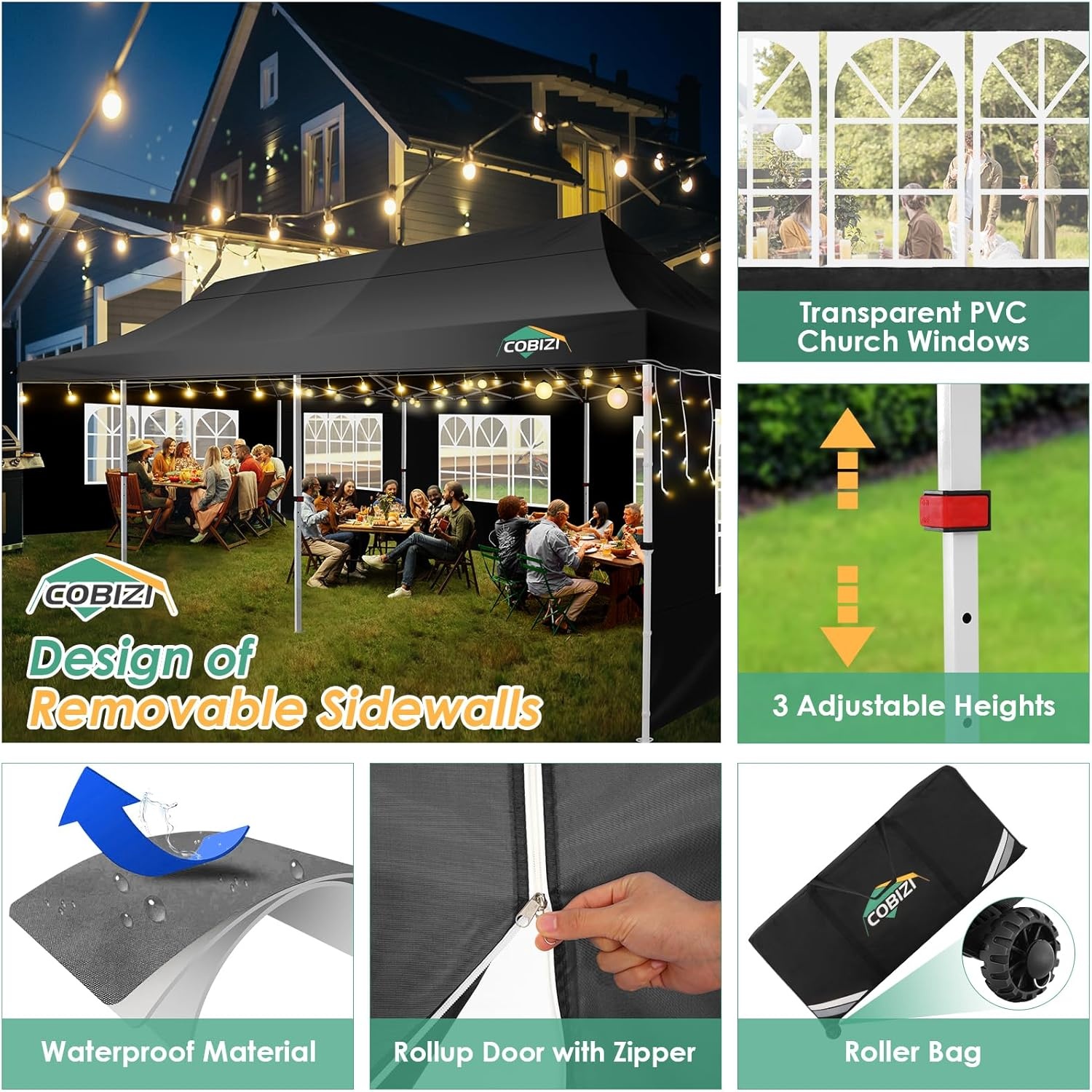 image:imageTOOLUCK Canopy Tent 10x10 Pop Up Canopy with Sidewalls and Rollup Ventilated Windows with Mosquito net Ez Outdoor Commercial Instant Gazebo Tent for Party Waterproof with CarrybagMatte Black