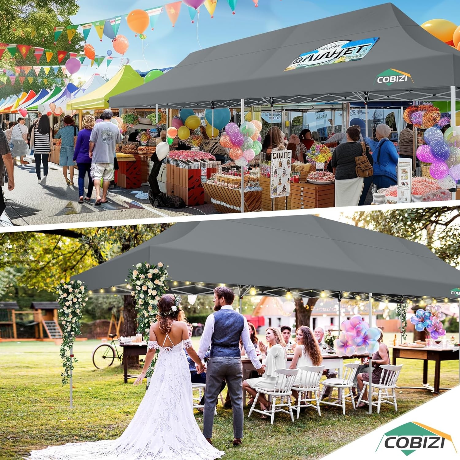 image:imageTOOLUCK Canopy Tent 10x10 Pop Up Canopy with Sidewalls and Rollup Ventilated Windows with Mosquito net Ez Outdoor Commercial Instant Gazebo Tent for Party Waterproof with CarrybagSlate Grey