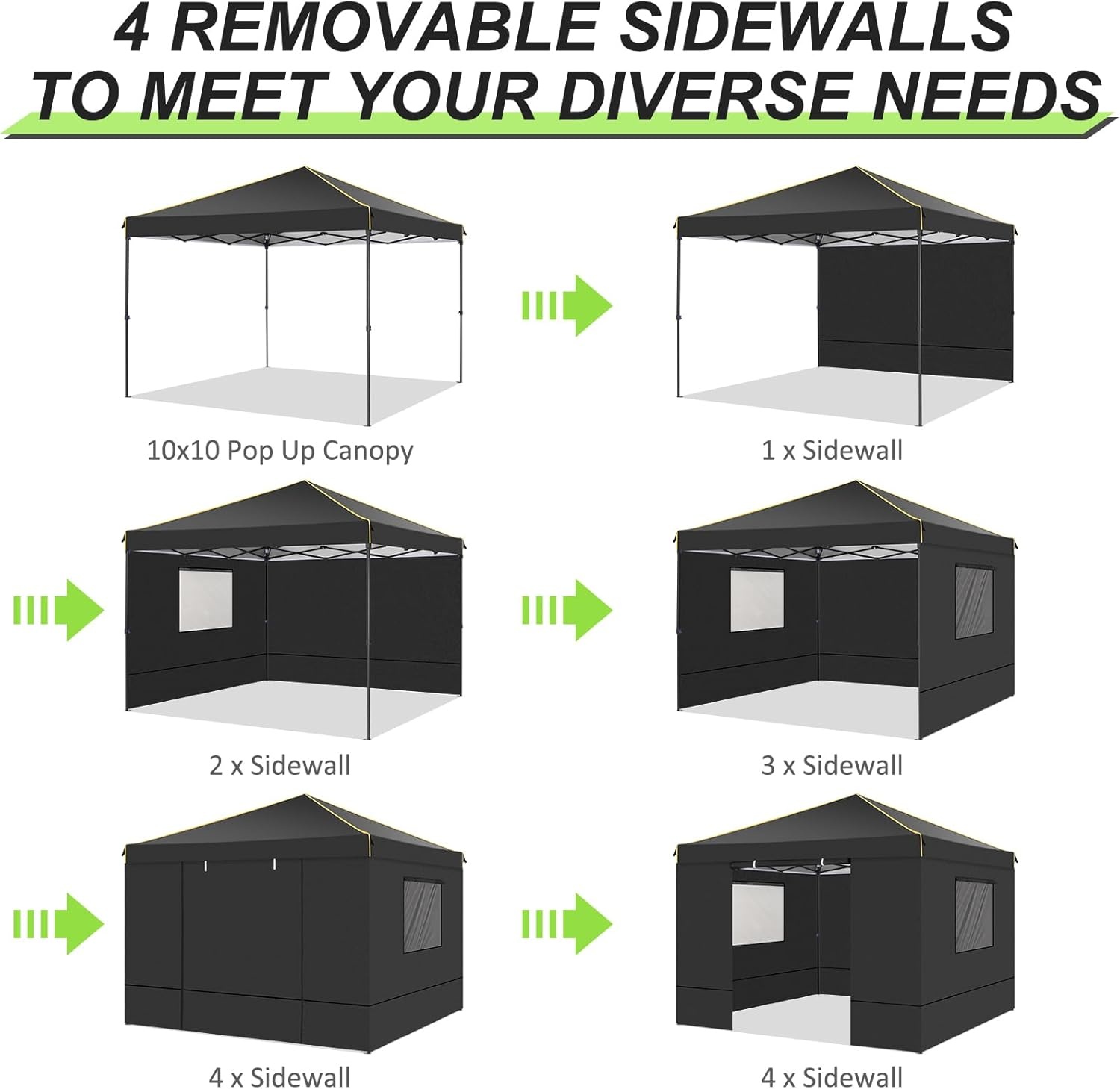 image:imageTOOLUCK Canopy Tent 10x10 Pop Up Canopy with Sidewalls and Rollup Ventilated Windows with Mosquito net Ez Outdoor Commercial Instant Gazebo Tent for Party Waterproof with CarrybagBlack1 year warranty
