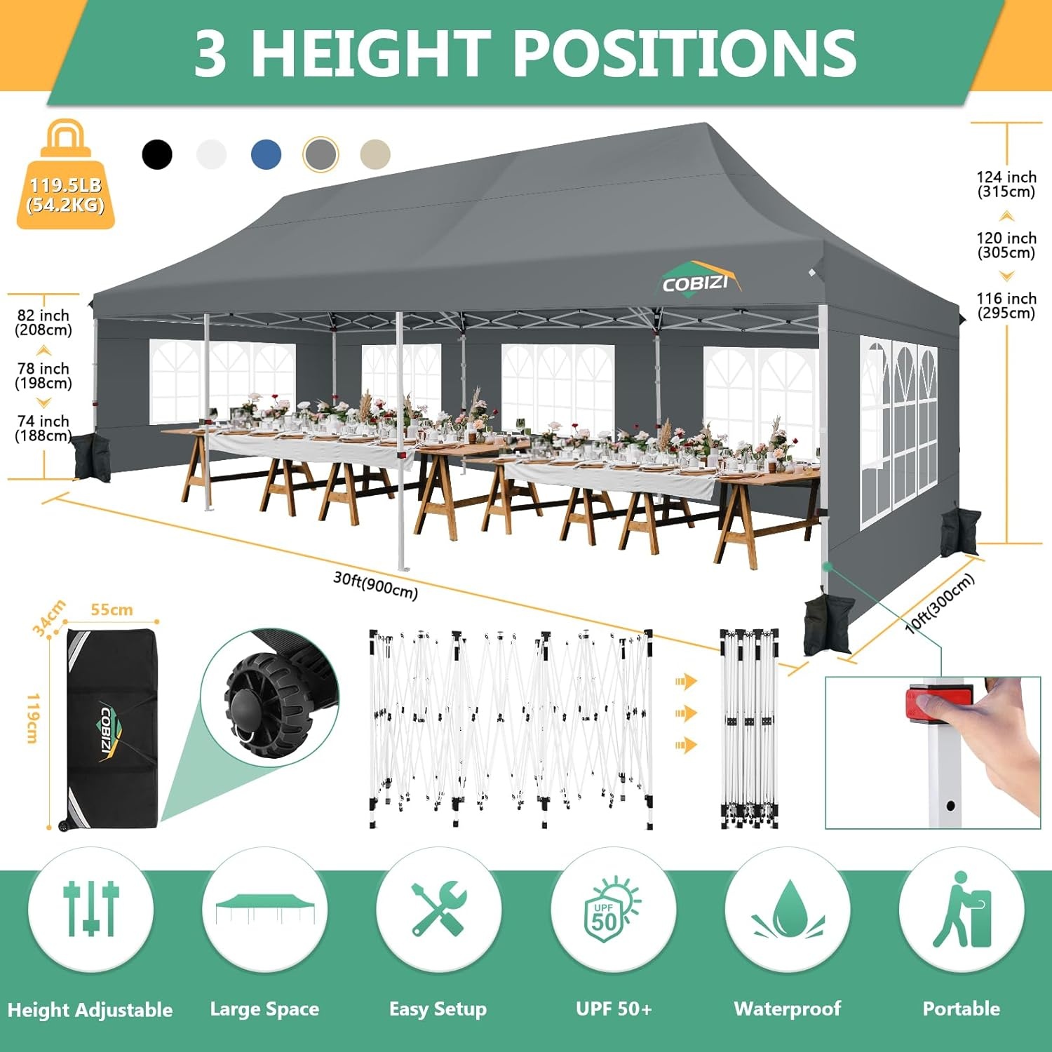 image:imageTOOLUCK Canopy Tent 10x10 Pop Up Canopy with Sidewalls and Rollup Ventilated Windows with Mosquito net Ez Outdoor Commercial Instant Gazebo Tent for Party Waterproof with CarrybagSlate Grey