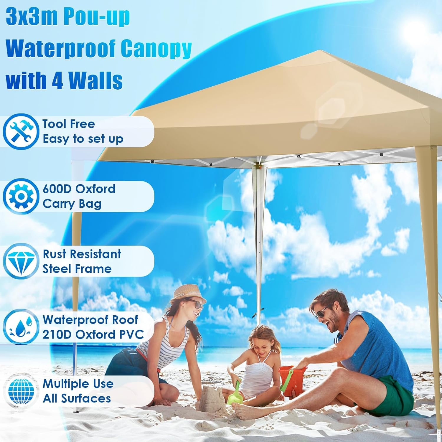 image:imageTOOLUCK Canopy Tent 10x10 Pop Up Canopy with Sidewalls and Rollup Ventilated Windows with Mosquito net Ez Outdoor Commercial Instant Gazebo Tent for Party Waterproof with CarrybagKhaki