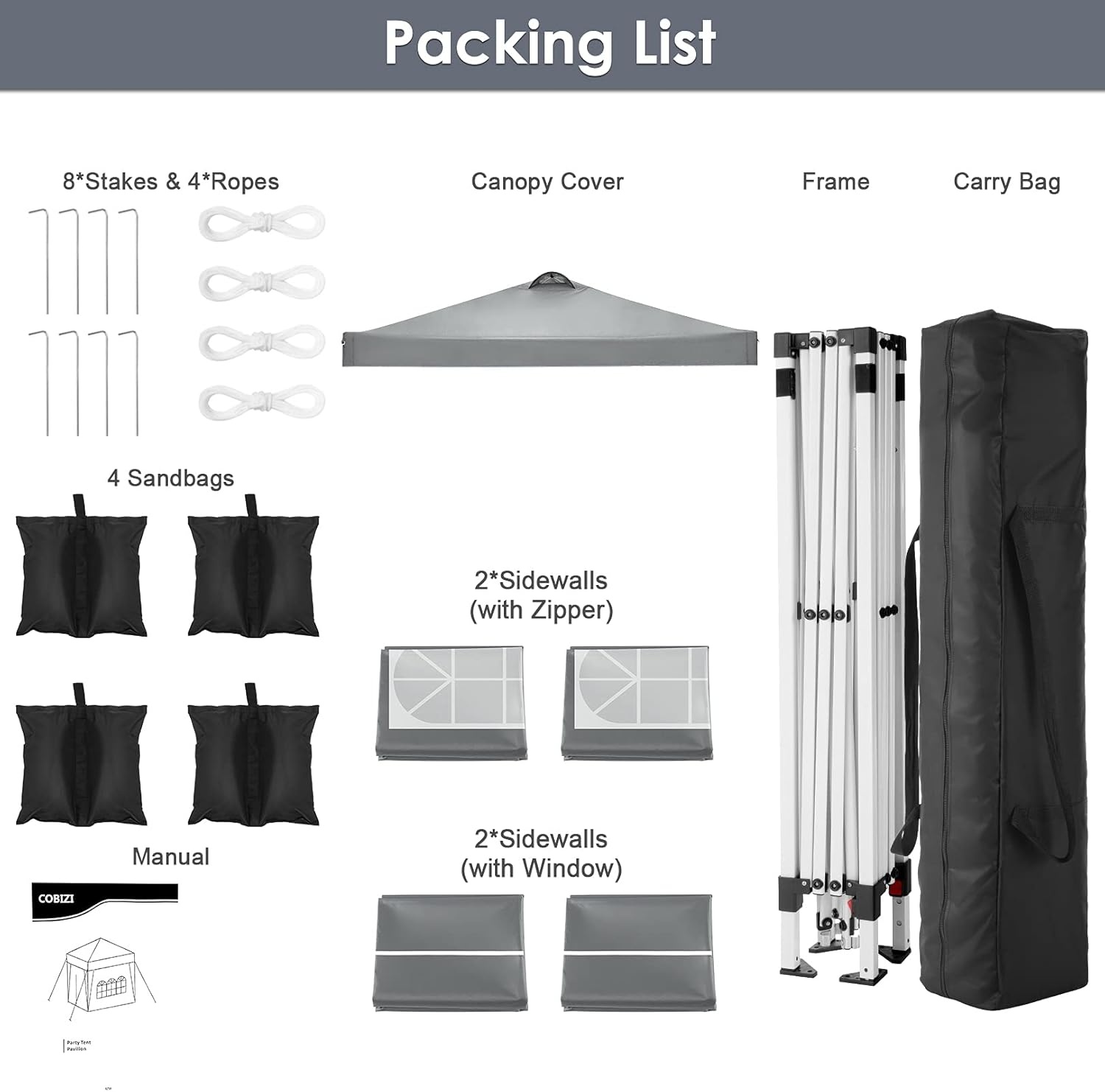 image:imageTOOLUCK Canopy Tent 10x10 Pop Up Canopy with Sidewalls and Rollup Ventilated Windows with Mosquito net Ez Outdoor Commercial Instant Gazebo Tent for Party Waterproof with CarrybagLight Grey