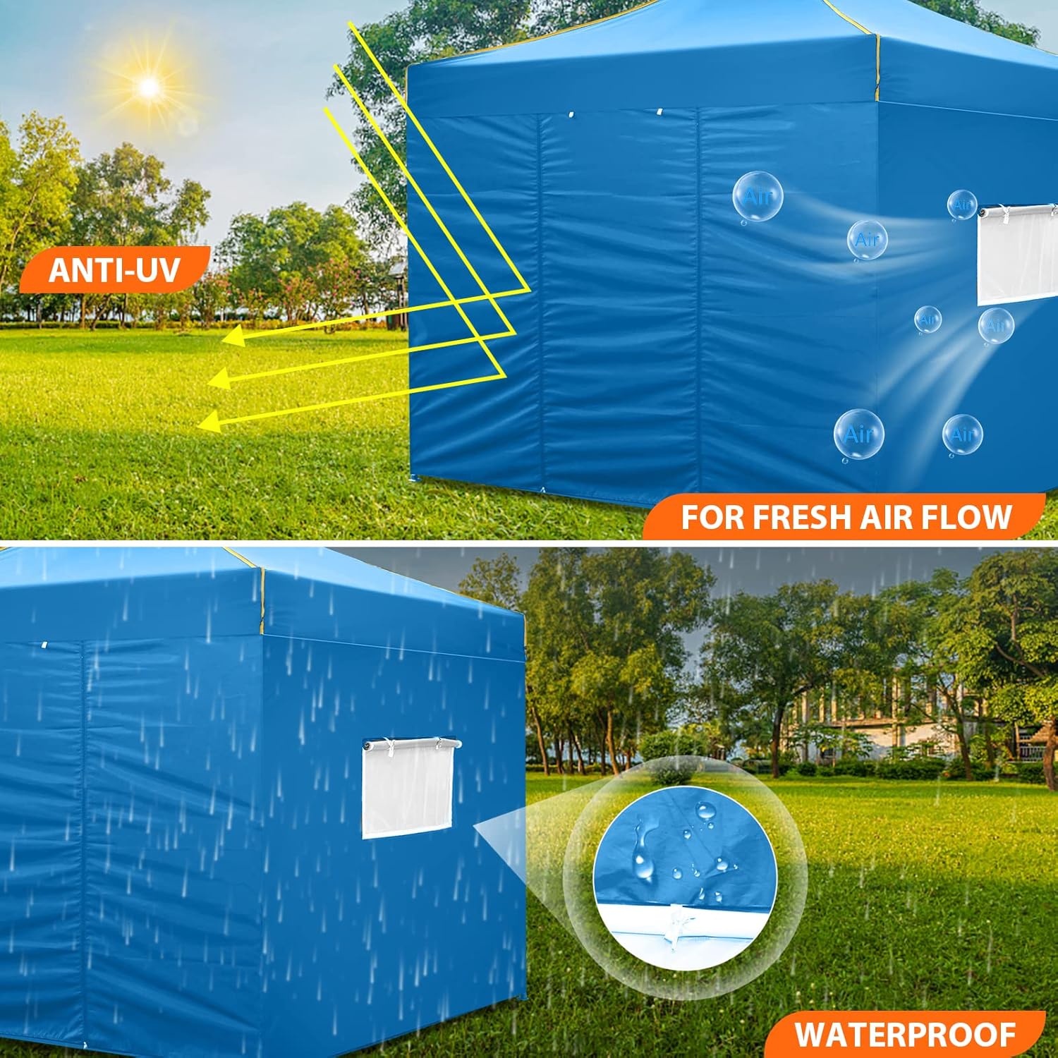 image:imageTOOLUCK Canopy Tent 10x10 Pop Up Canopy with Sidewalls and Rollup Ventilated Windows with Mosquito net Ez Outdoor Commercial Instant Gazebo Tent for Party Waterproof with CarrybagLight BLue1 year warranty