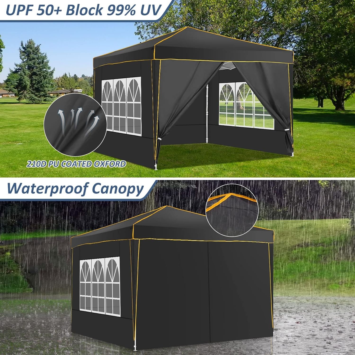 image:imageTOOLUCK Canopy Tent 10x10 Pop Up Canopy with Sidewalls and Rollup Ventilated Windows with Mosquito net Ez Outdoor Commercial Instant Gazebo Tent for Party Waterproof with CarrybagMatte Black
