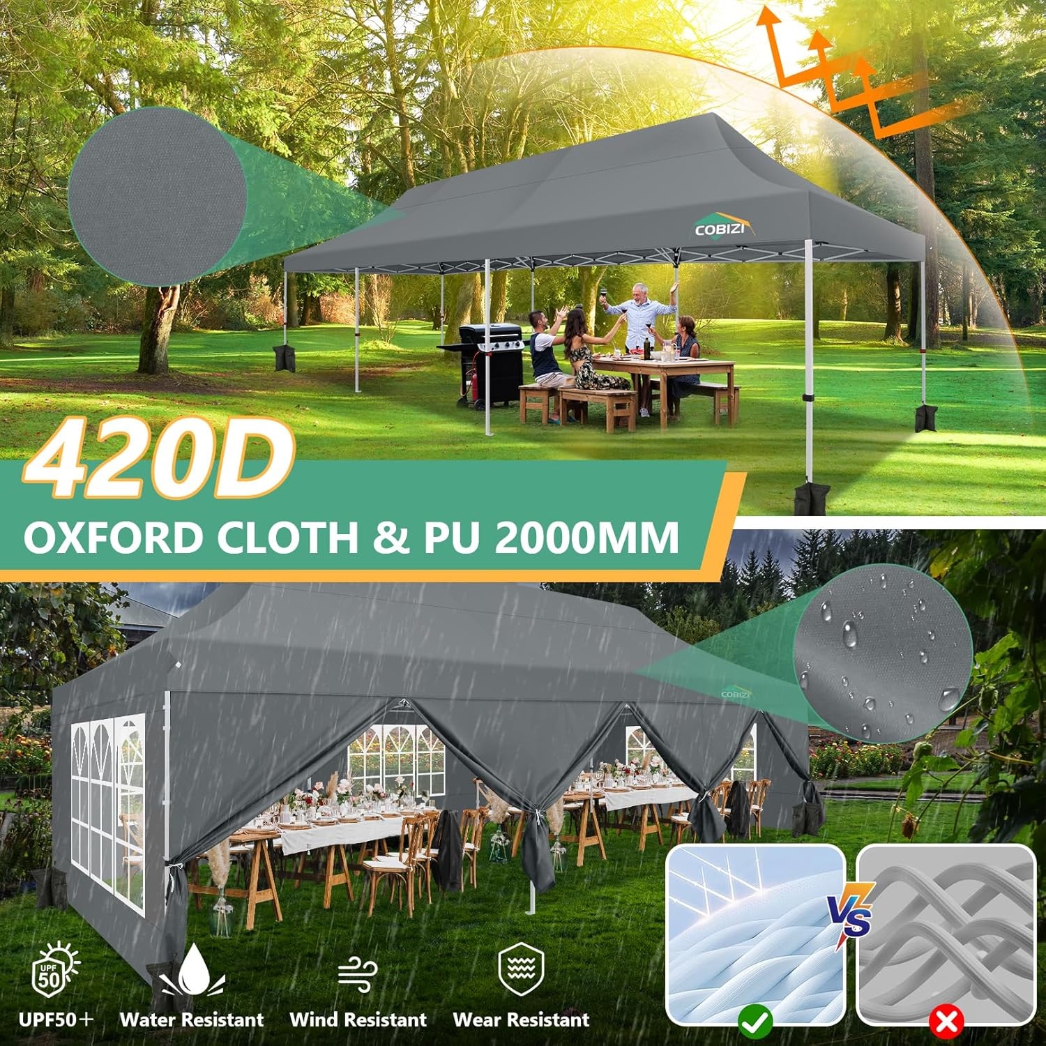 image:imageTOOLUCK Canopy Tent 10x10 Pop Up Canopy with Sidewalls and Rollup Ventilated Windows with Mosquito net Ez Outdoor Commercial Instant Gazebo Tent for Party Waterproof with CarrybagSlate Grey