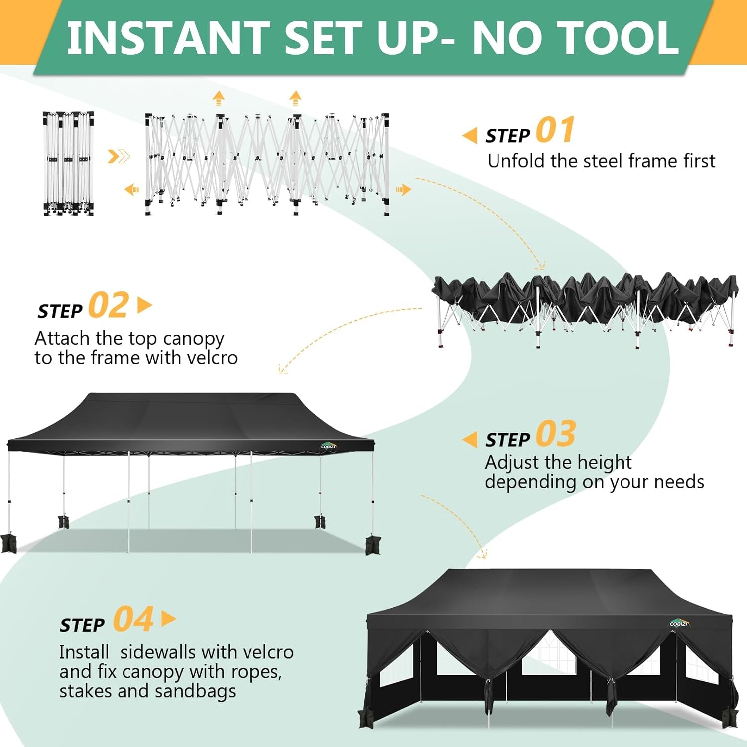 image:imageTOOLUCK Canopy Tent 10x10 Pop Up Canopy with Sidewalls and Rollup Ventilated Windows with Mosquito net Ez Outdoor Commercial Instant Gazebo Tent for Party Waterproof with CarrybagMatte Black