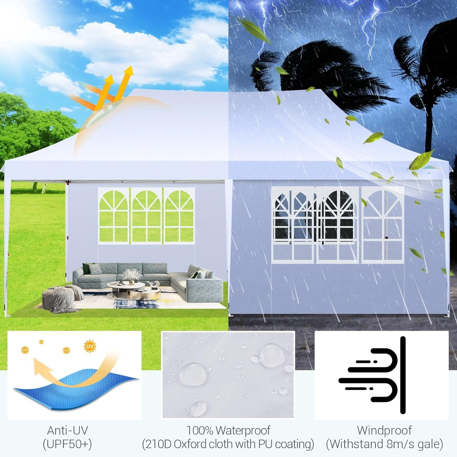 image:imageTOOLUCK Canopy Tent 10x10 Pop Up Canopy with Sidewalls and Rollup Ventilated Windows with Mosquito net Ez Outdoor Commercial Instant Gazebo Tent for Party Waterproof with CarrybagArctic White
