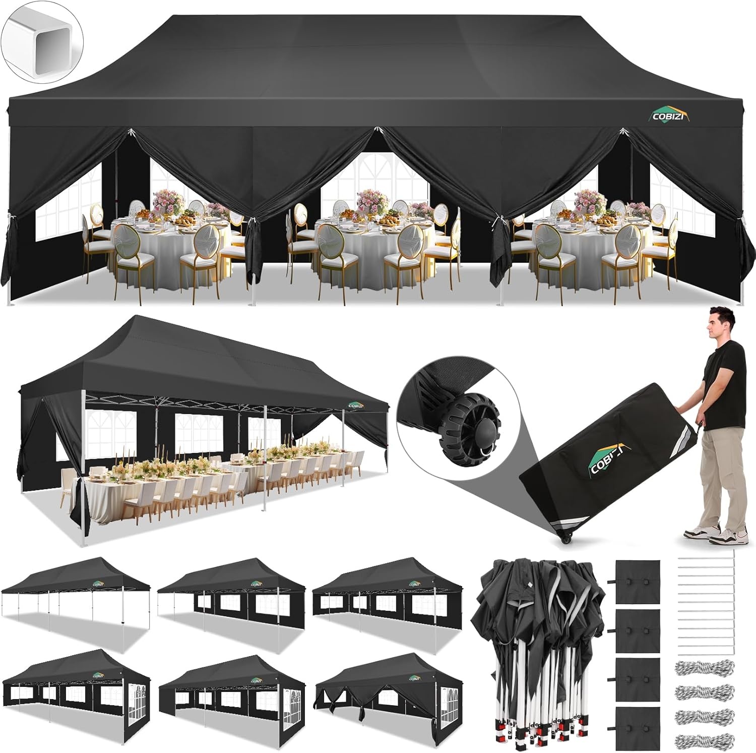 image:imageTOOLUCK Canopy Tent 10x10 Pop Up Canopy with Sidewalls and Rollup Ventilated Windows with Mosquito net Ez Outdoor Commercial Instant Gazebo Tent for Party Waterproof with CarrybagMatte Black