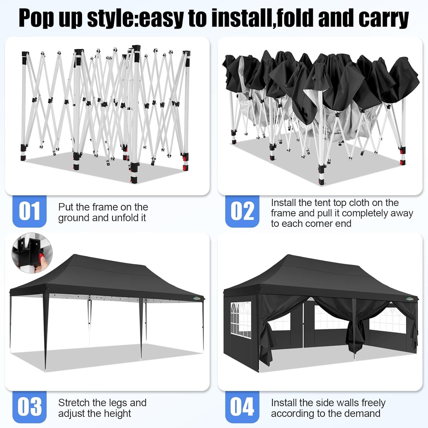 image:imageTOOLUCK Canopy Tent 10x10 Pop Up Canopy with Sidewalls and Rollup Ventilated Windows with Mosquito net Ez Outdoor Commercial Instant Gazebo Tent for Party Waterproof with CarrybagBlack1 year warranty