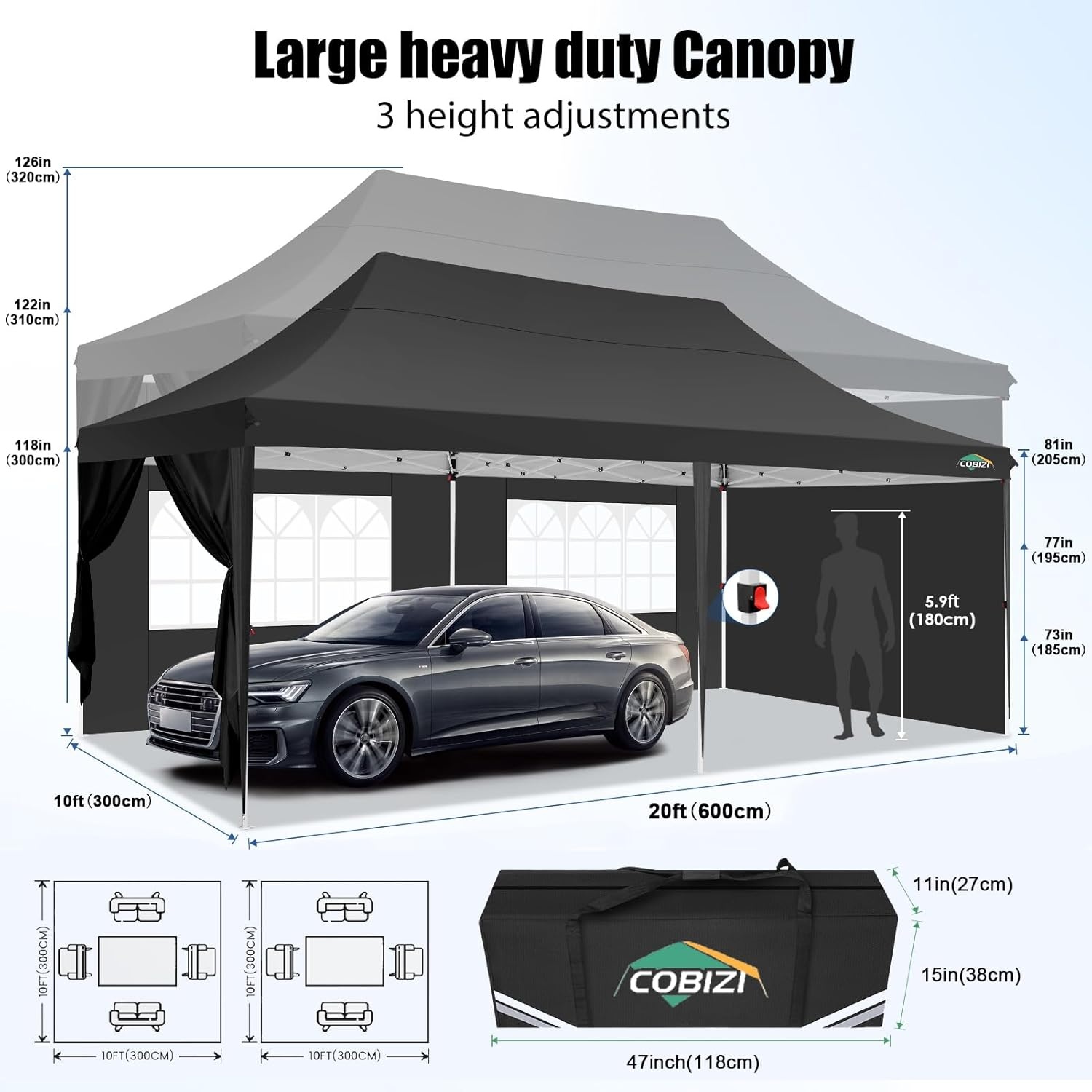 image:imageTOOLUCK Canopy Tent 10x10 Pop Up Canopy with Sidewalls and Rollup Ventilated Windows with Mosquito net Ez Outdoor Commercial Instant Gazebo Tent for Party Waterproof with CarrybagBlack1 year warranty