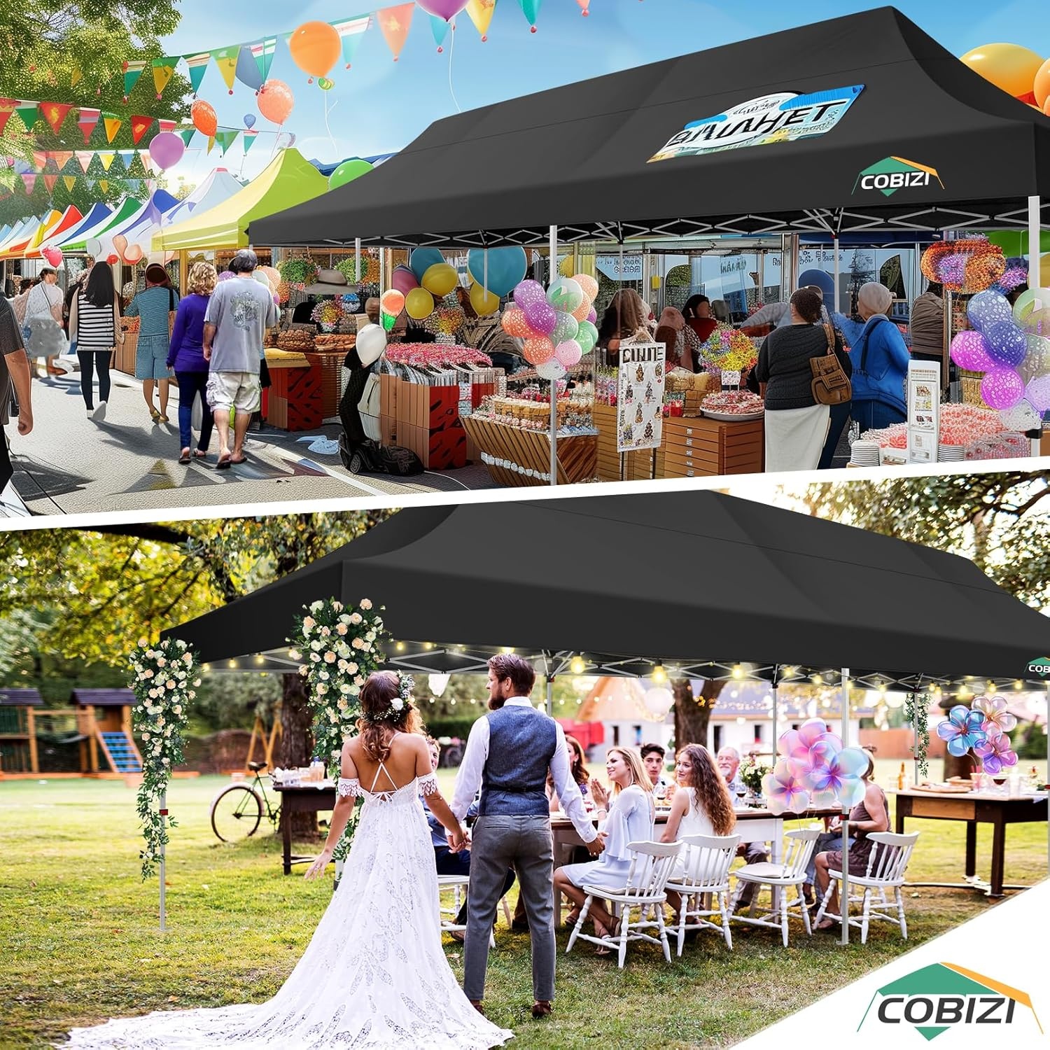 image:imageTOOLUCK Canopy Tent 10x10 Pop Up Canopy with Sidewalls and Rollup Ventilated Windows with Mosquito net Ez Outdoor Commercial Instant Gazebo Tent for Party Waterproof with CarrybagMatte Black