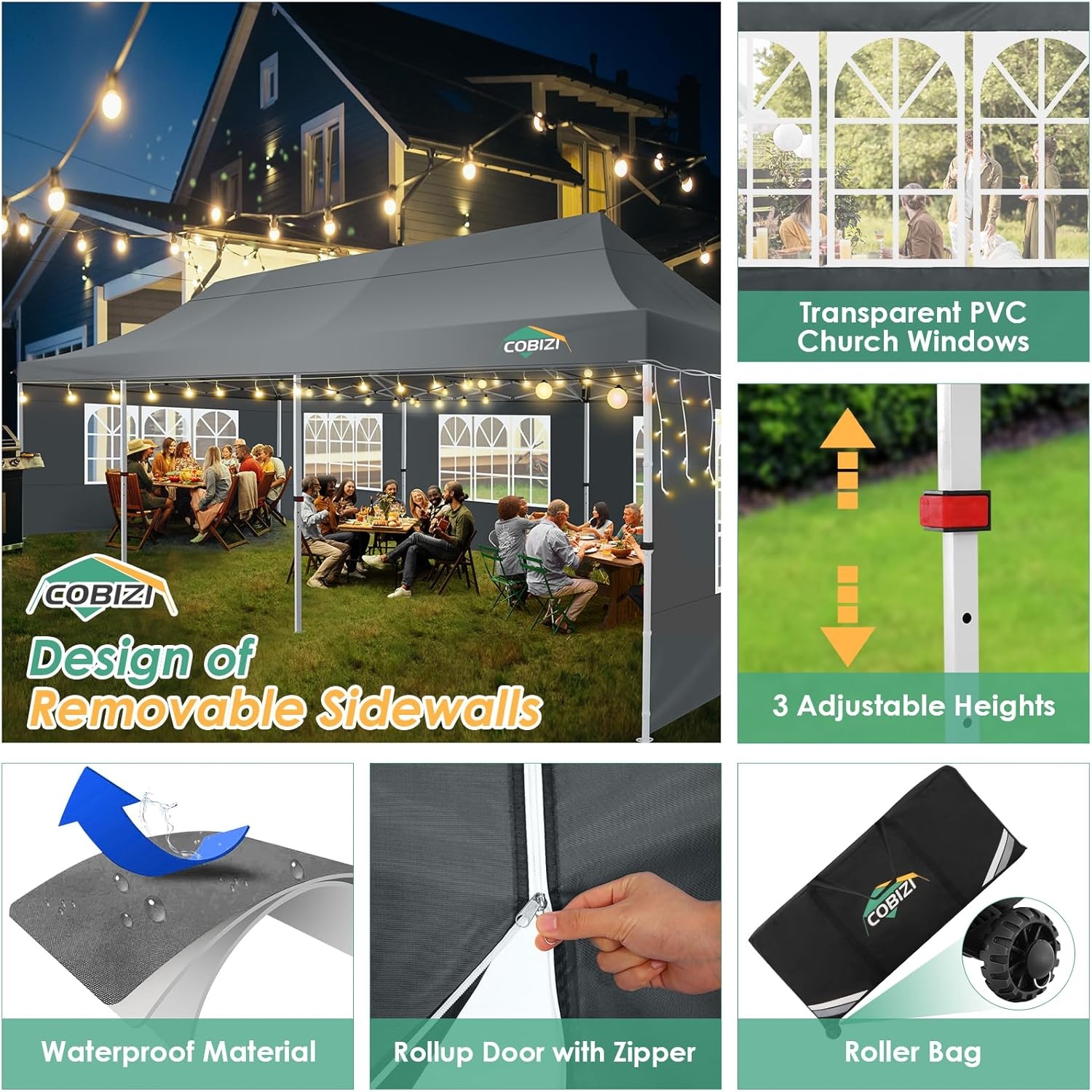 image:imageTOOLUCK Canopy Tent 10x10 Pop Up Canopy with Sidewalls and Rollup Ventilated Windows with Mosquito net Ez Outdoor Commercial Instant Gazebo Tent for Party Waterproof with CarrybagSlate Grey