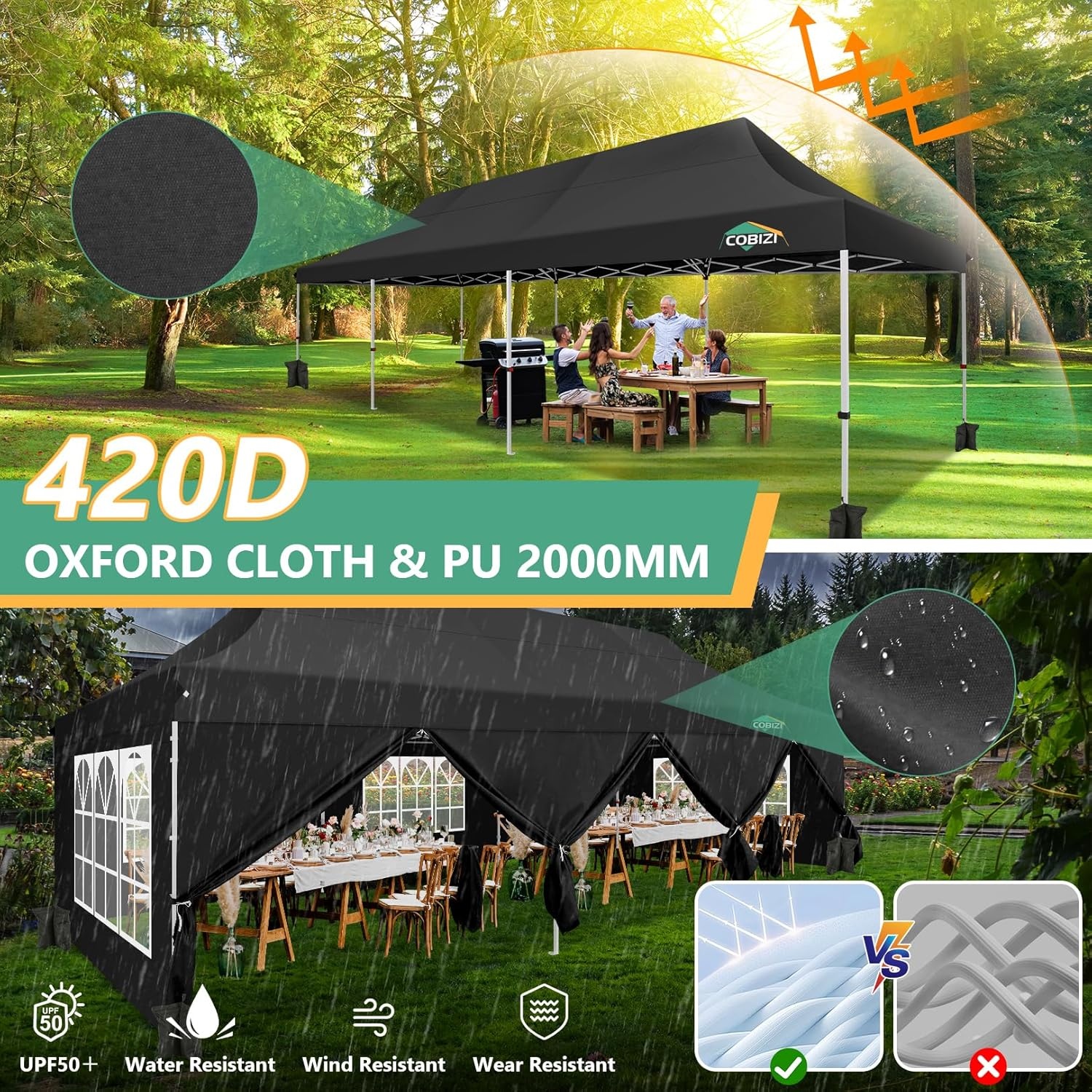 image:imageTOOLUCK Canopy Tent 10x10 Pop Up Canopy with Sidewalls and Rollup Ventilated Windows with Mosquito net Ez Outdoor Commercial Instant Gazebo Tent for Party Waterproof with CarrybagMatte Black