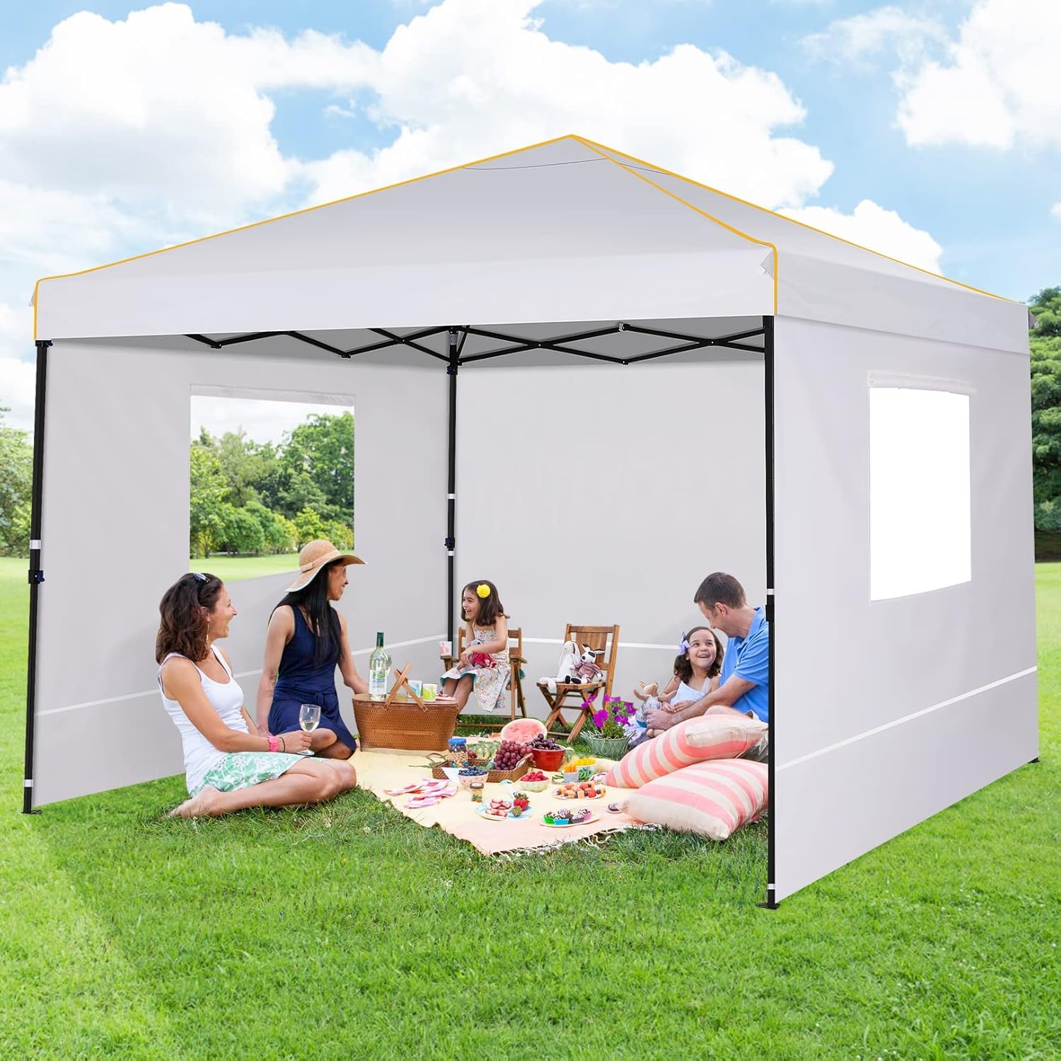 image:imageTOOLUCK Canopy Tent 10x10 Pop Up Canopy with Sidewalls and Rollup Ventilated Windows with Mosquito net Ez Outdoor Commercial Instant Gazebo Tent for Party Waterproof with CarrybagWhite