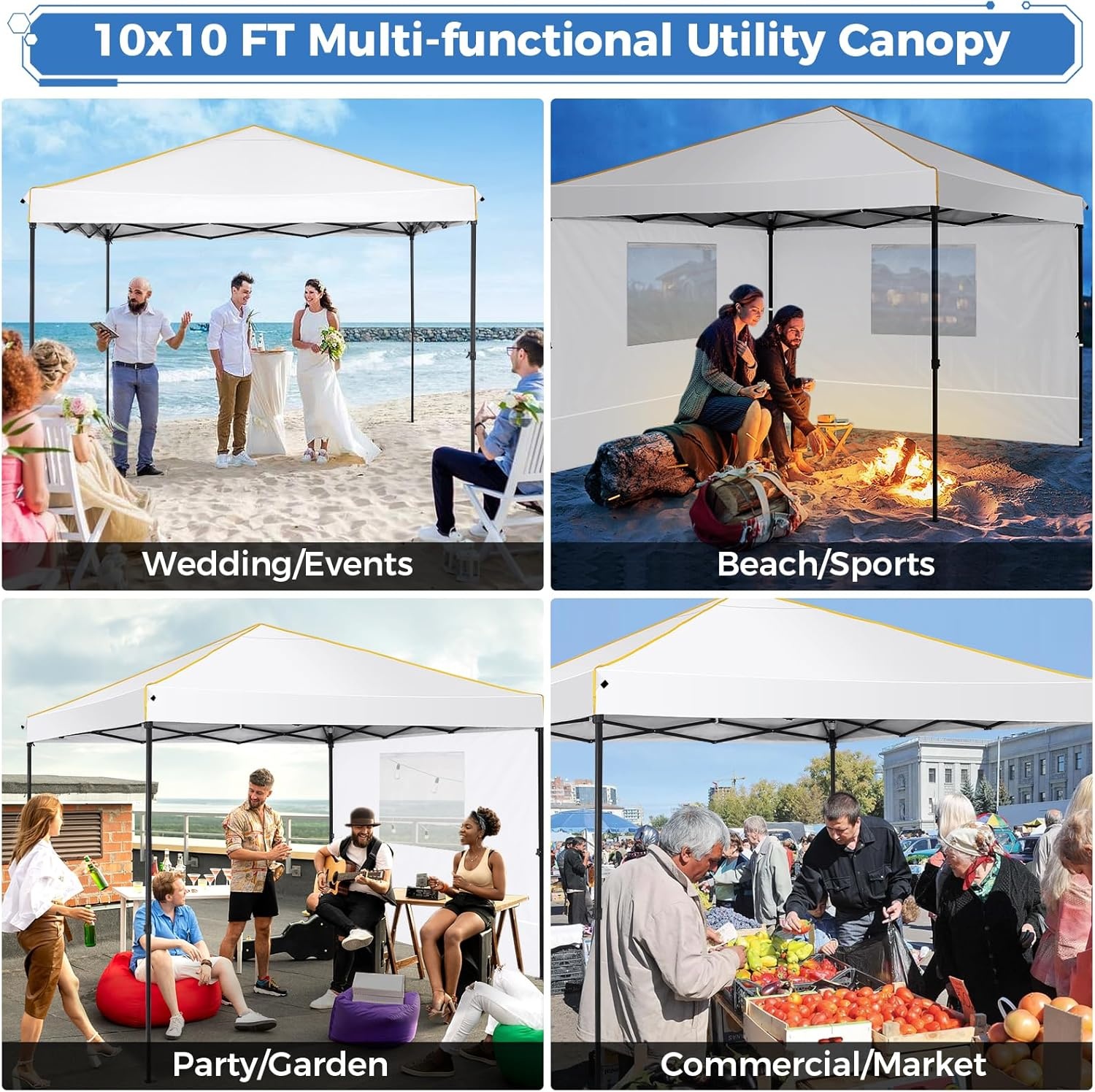 image:imageTOOLUCK Canopy Tent 10x10 Pop Up Canopy with Sidewalls and Rollup Ventilated Windows with Mosquito net Ez Outdoor Commercial Instant Gazebo Tent for Party Waterproof with CarrybagSwan White1 year warranty