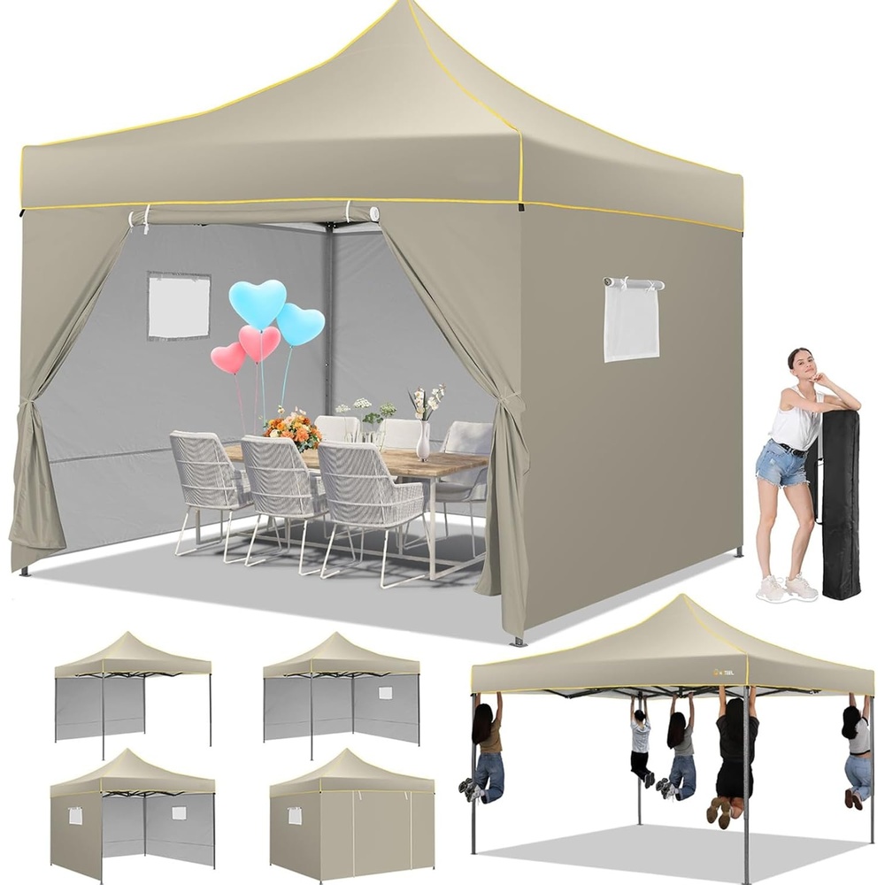 image:imageCOBIZI 10x20 Pop Up Heavy Duty Canopy with Upgrated Hexagonal Legs Easy up Tent for Party Wedding and Commercial Event Outdoor Canopy with Roller Bag Sand Bags Waterproof amp UPF50 BlackKhaki