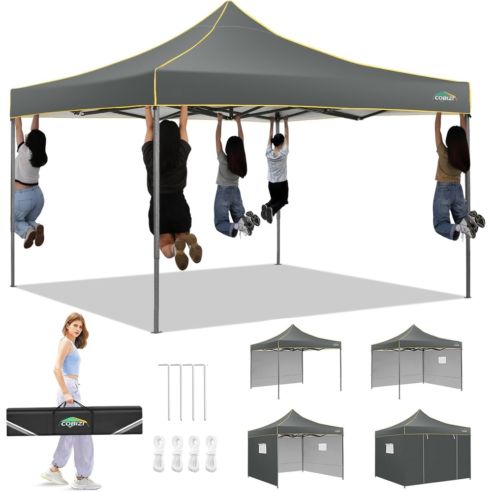 image:imageCOBIZI 10x20 Pop Up Heavy Duty Canopy with Upgrated Hexagonal Legs Easy up Tent for Party Wedding and Commercial Event Outdoor Canopy with Roller Bag Sand Bags Waterproof amp UPF50 BlackGray