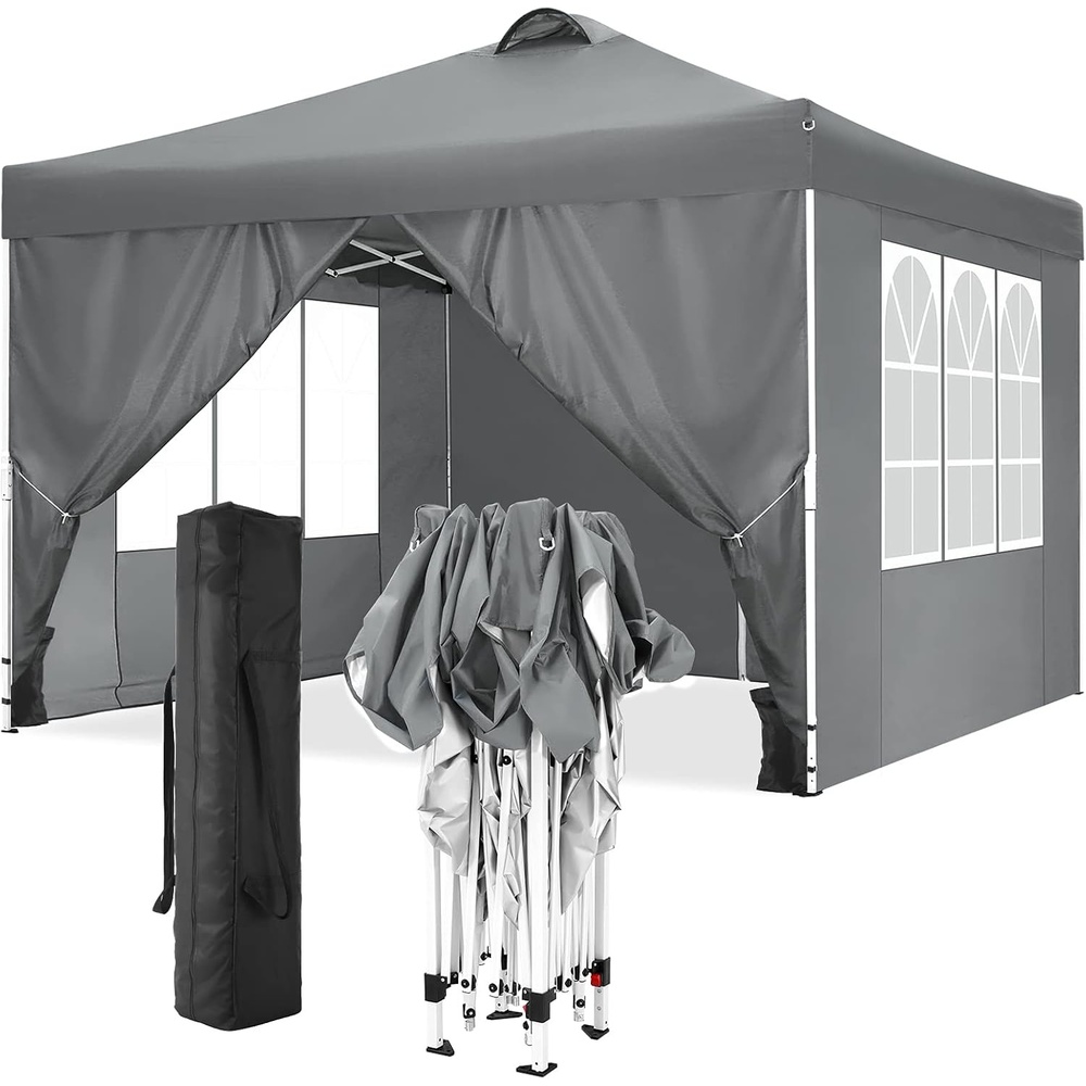 image:imageTOOLUCK Canopy Tent 10x10 Pop Up Canopy with Sidewalls and Rollup Ventilated Windows with Mosquito net Ez Outdoor Commercial Instant Gazebo Tent for Party Waterproof with CarrybagLight Grey