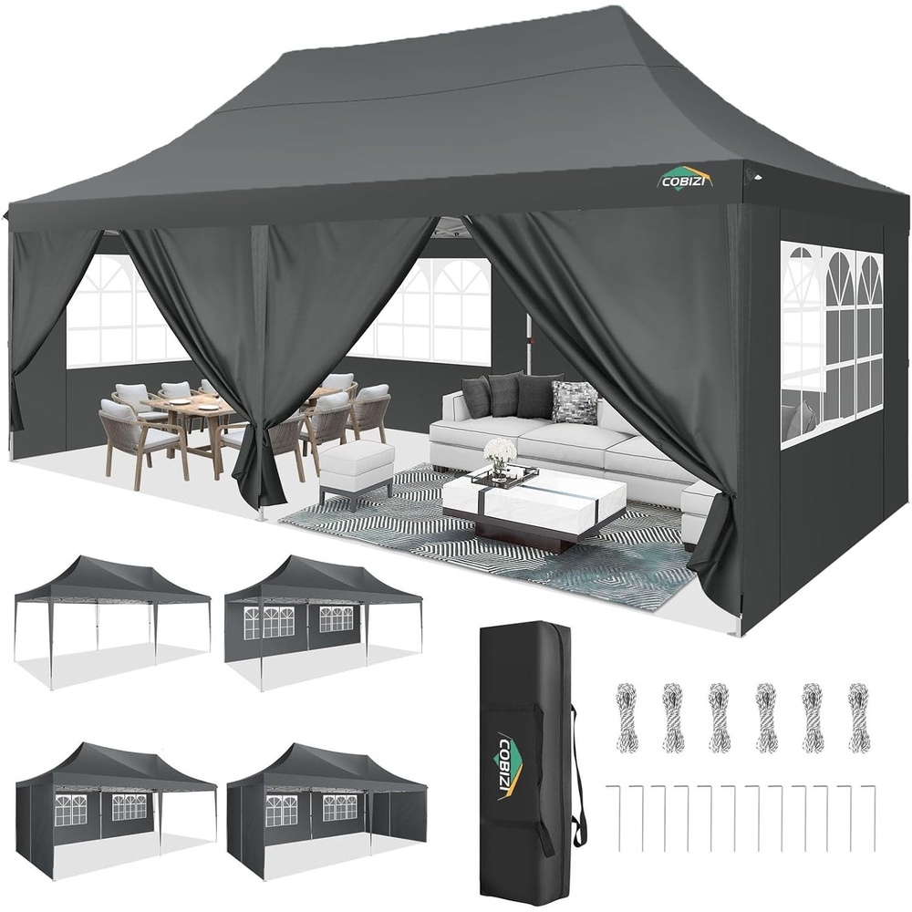 image:imageTOOLUCK Canopy Tent 10x10 Pop Up Canopy with Sidewalls and Rollup Ventilated Windows with Mosquito net Ez Outdoor Commercial Instant Gazebo Tent for Party Waterproof with CarrybagClassic Grey