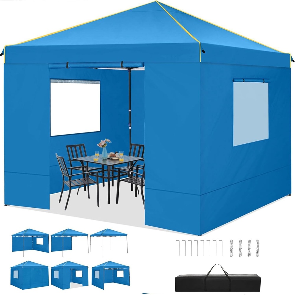 image:imageTOOLUCK Canopy Tent 10x10 Pop Up Canopy with Sidewalls and Rollup Ventilated Windows with Mosquito net Ez Outdoor Commercial Instant Gazebo Tent for Party Waterproof with CarrybagLight BLue1 year warranty