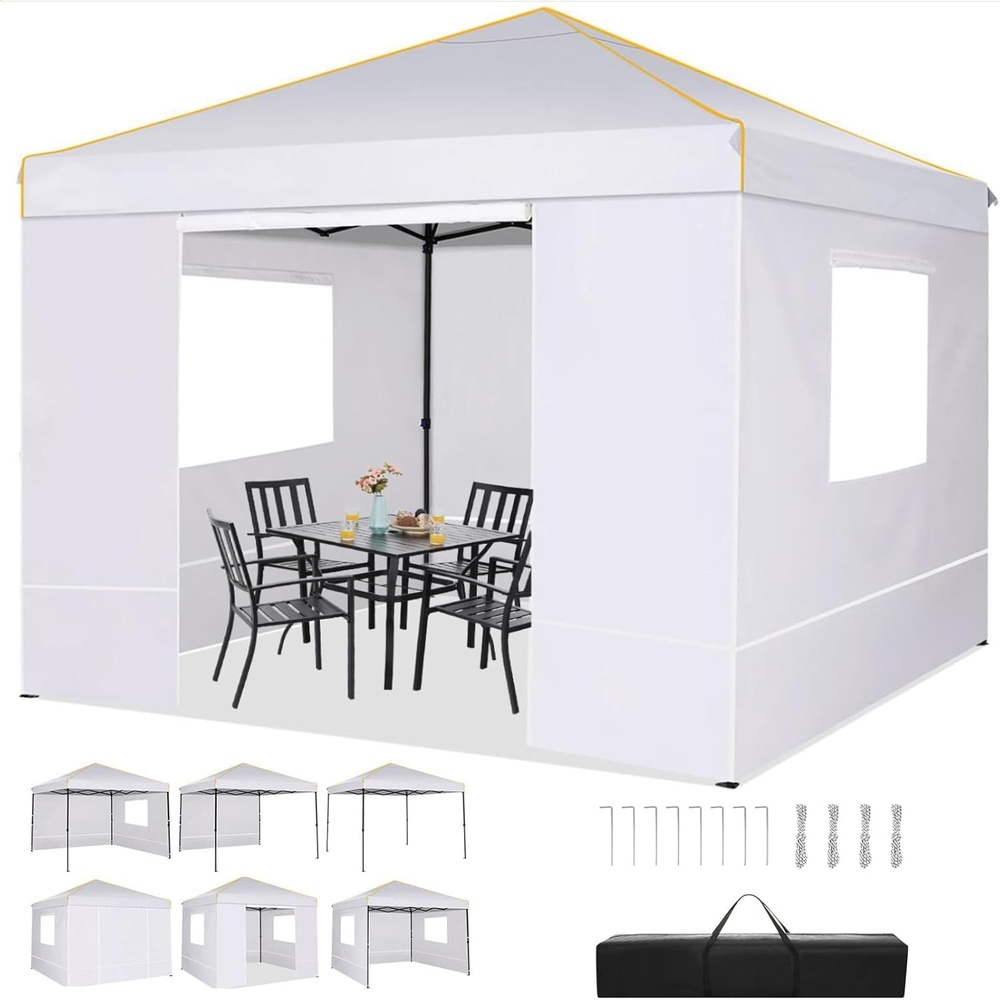 image:imageTOOLUCK Canopy Tent 10x10 Pop Up Canopy with Sidewalls and Rollup Ventilated Windows with Mosquito net Ez Outdoor Commercial Instant Gazebo Tent for Party Waterproof with CarrybagWhite