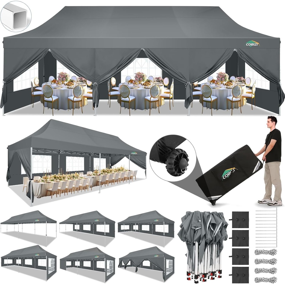 image:imageTOOLUCK Canopy Tent 10x10 Pop Up Canopy with Sidewalls and Rollup Ventilated Windows with Mosquito net Ez Outdoor Commercial Instant Gazebo Tent for Party Waterproof with CarrybagSlate Grey